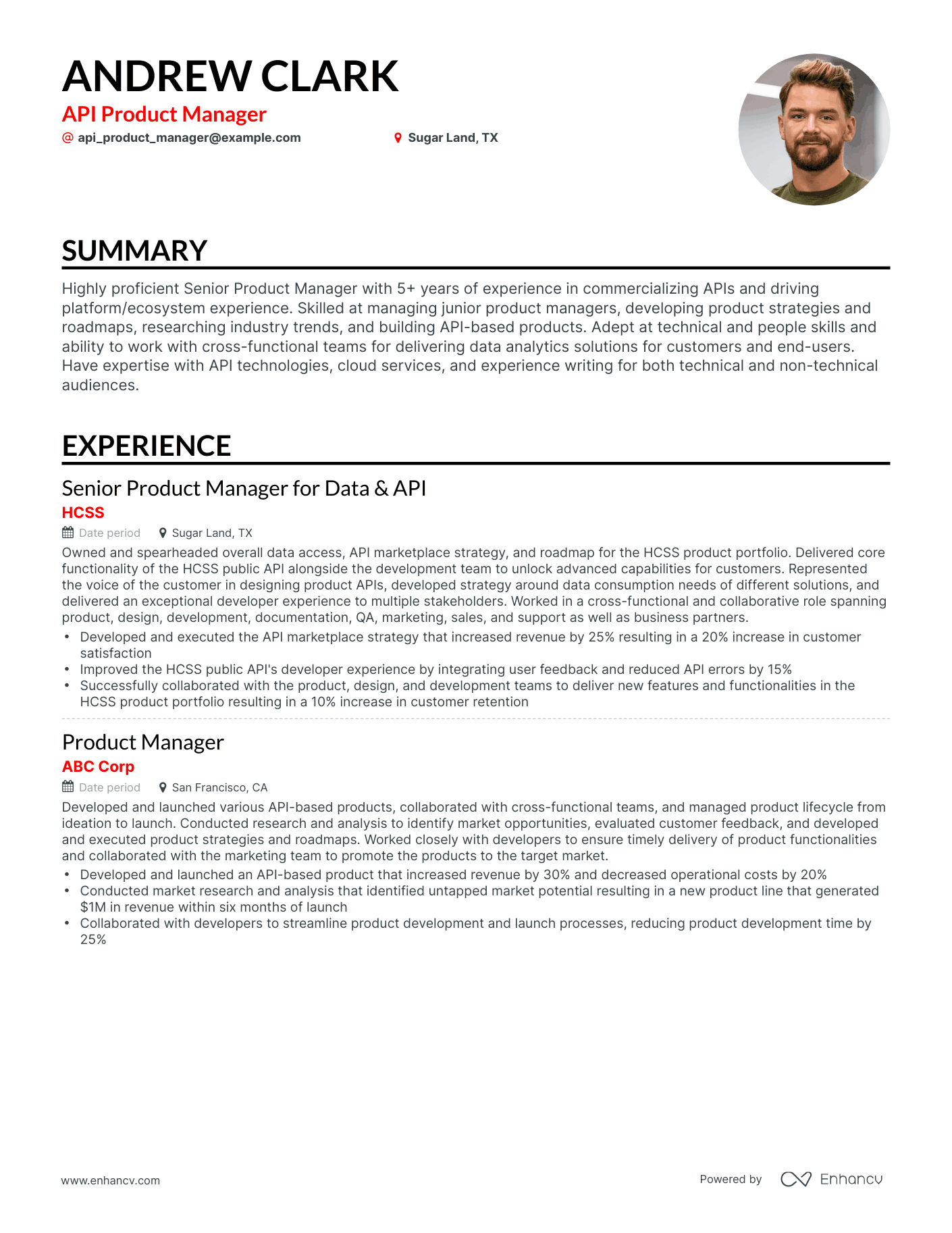 Classic API Product Manager Resume Template