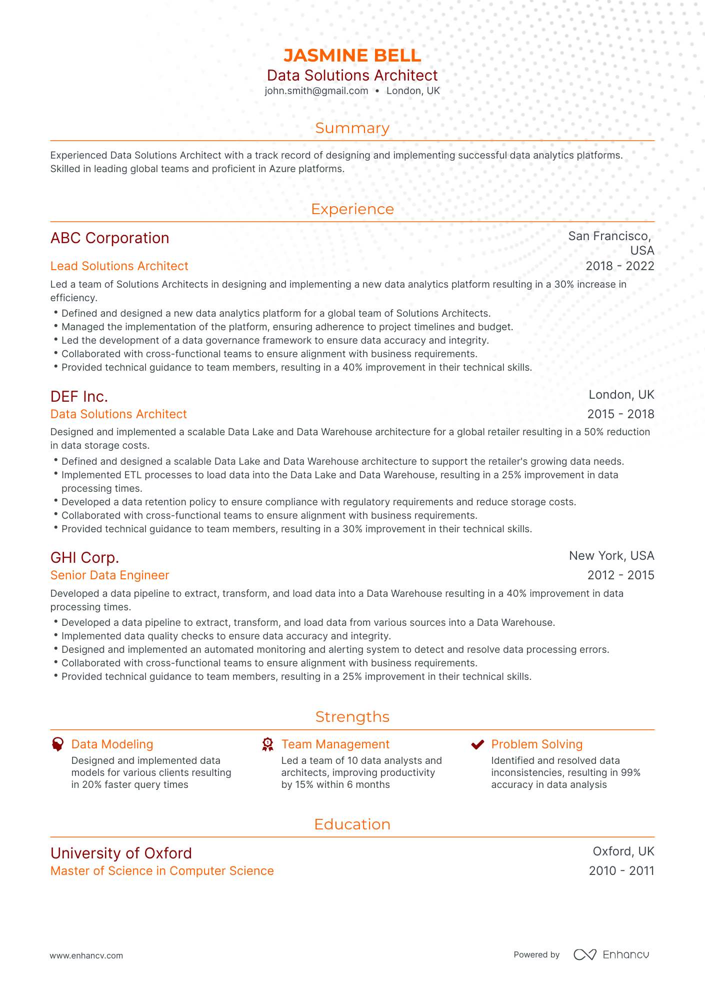 Traditional Data Architect Resume Template