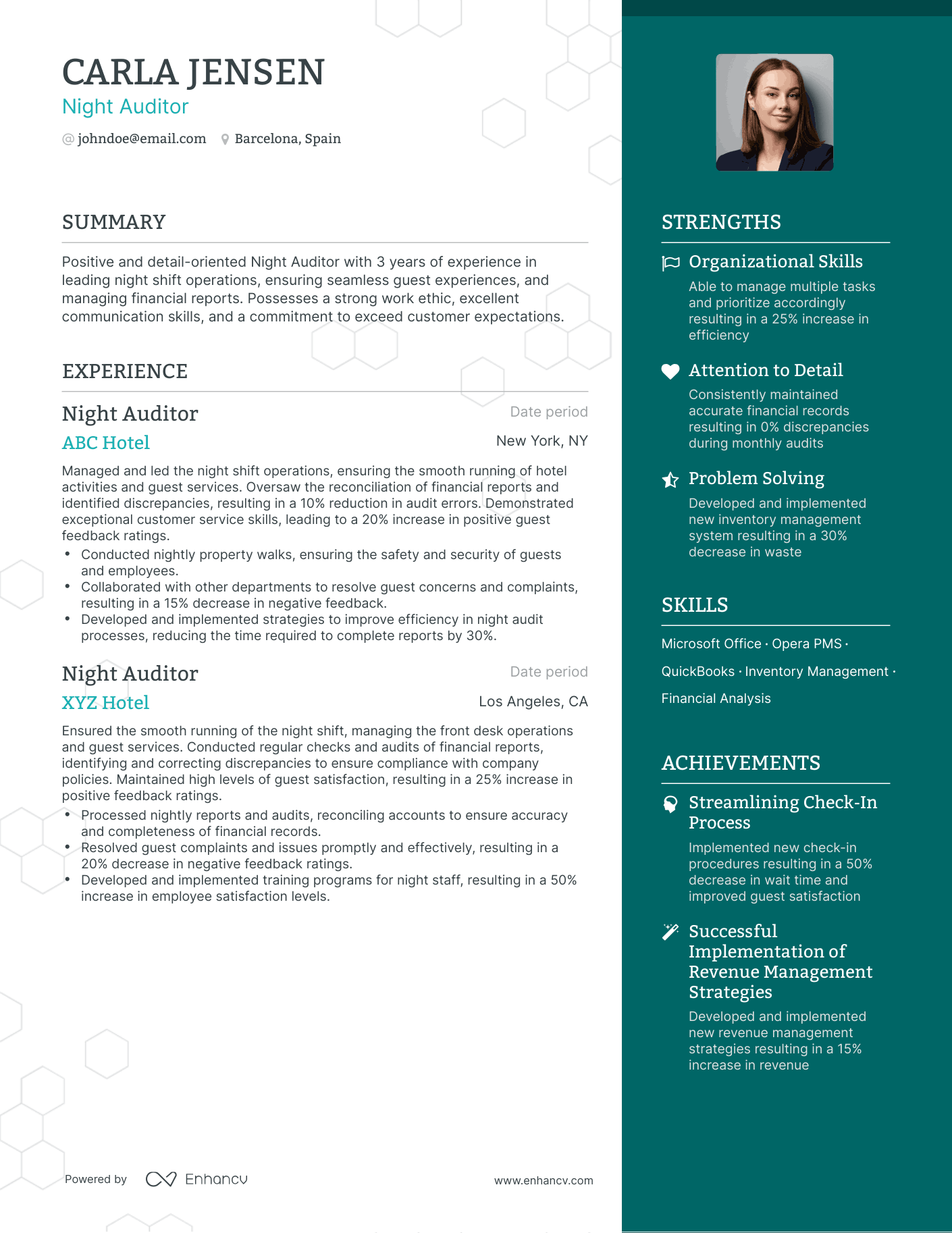 One Page Night Auditor Resume Template