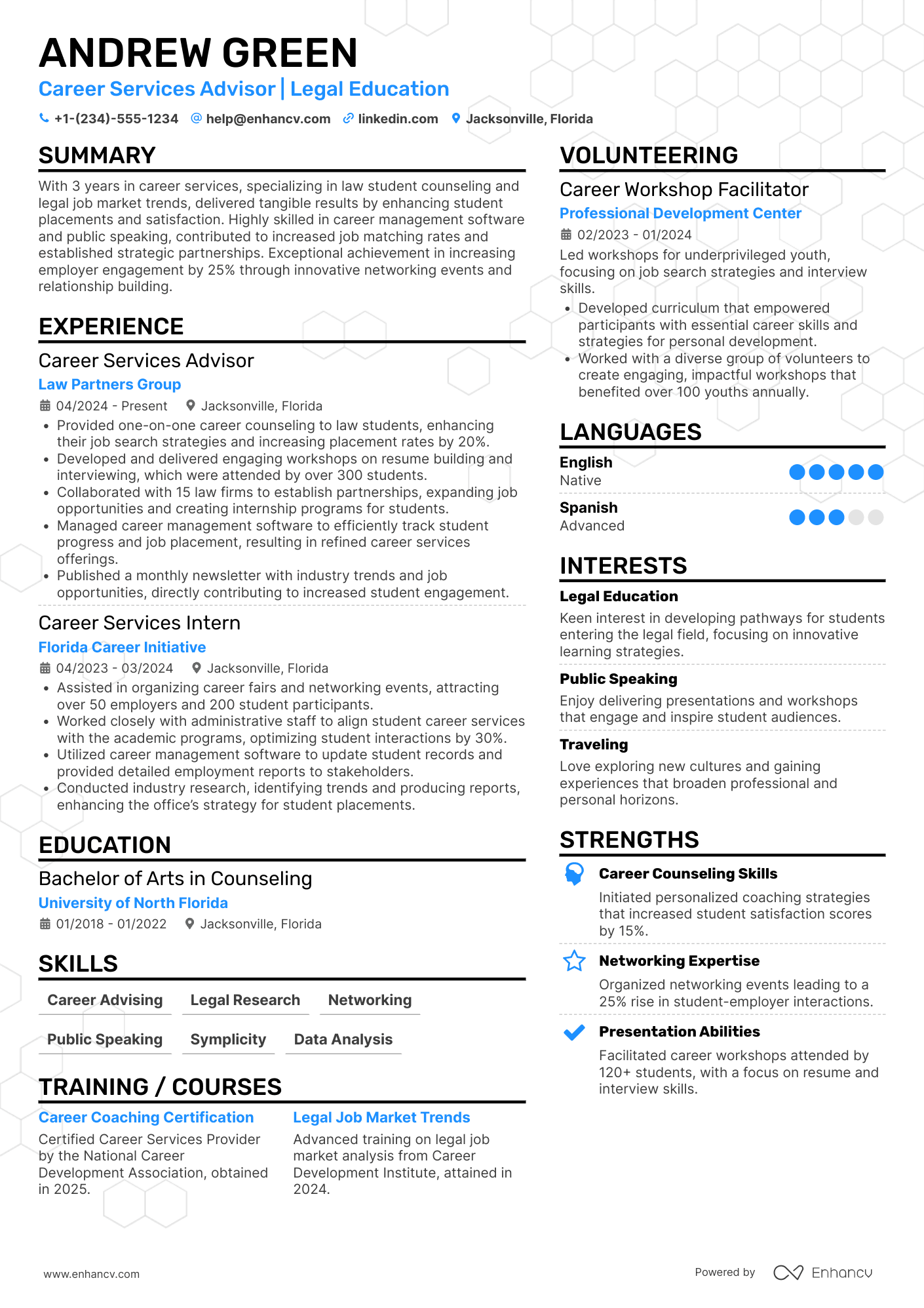 A resume example of a Law School Career Services Advisor