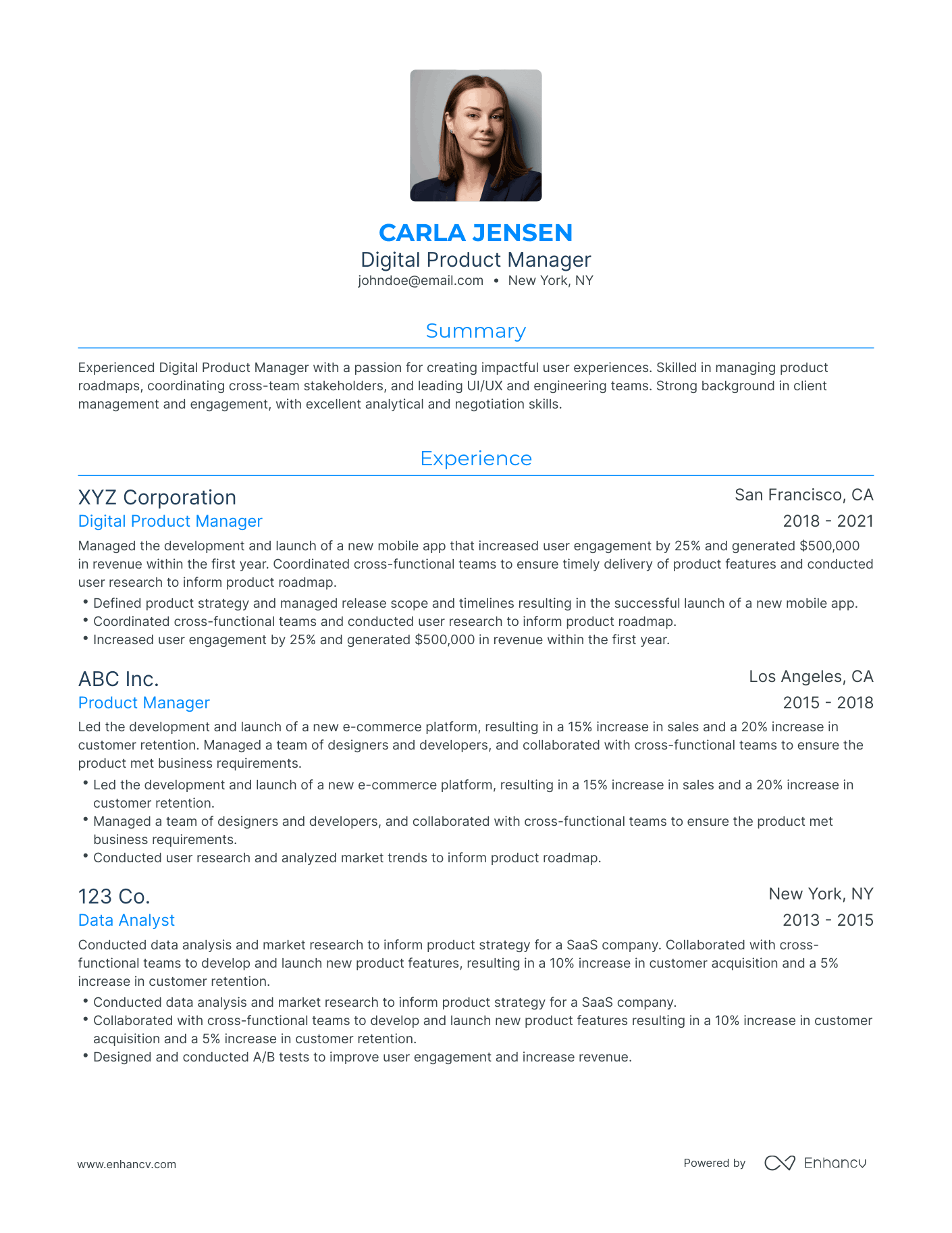 Traditional Digital Product Manager Resume Template