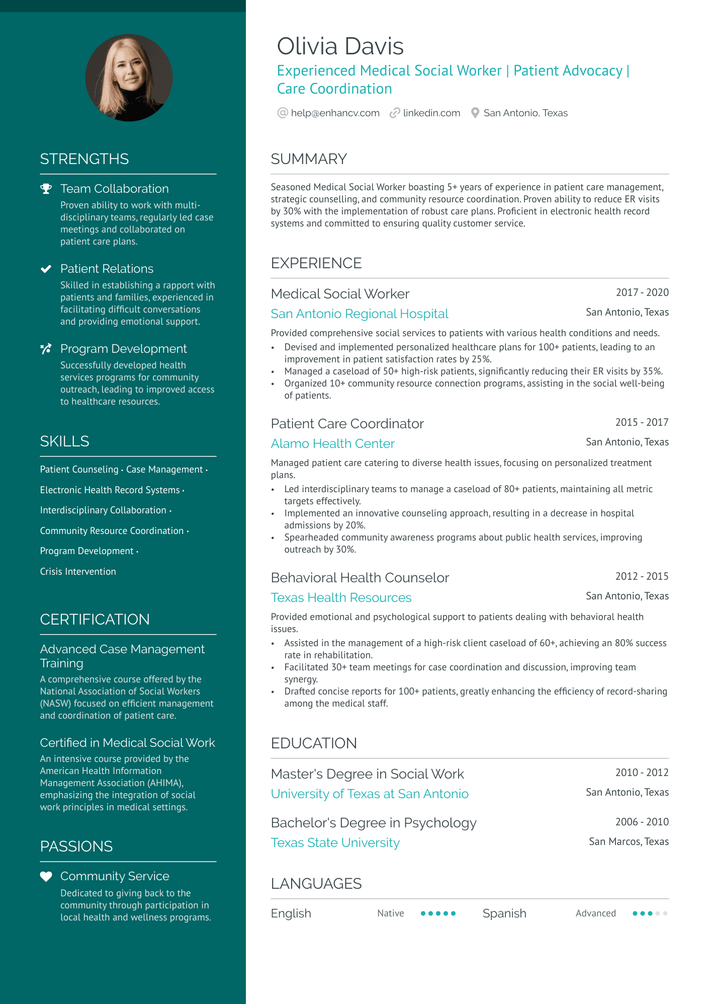 social work professional resume