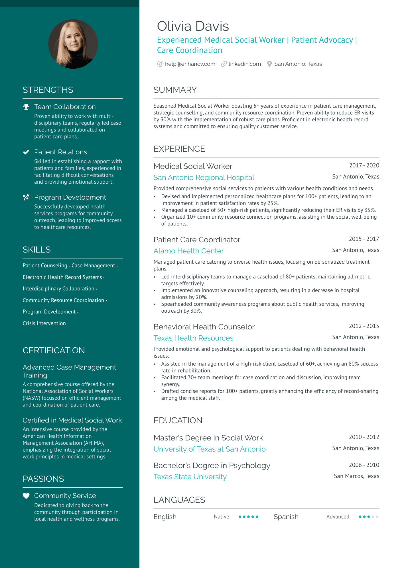 social work phd cv