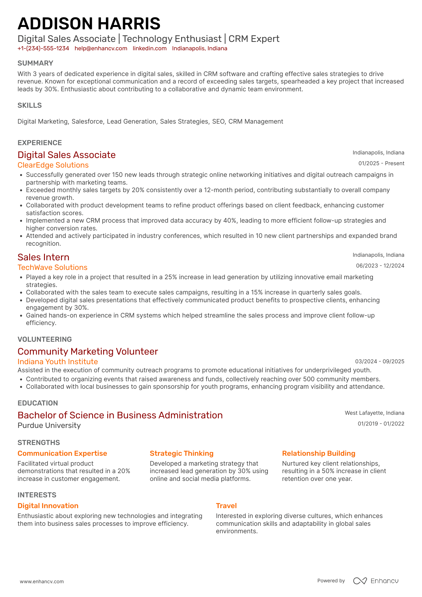 A resume example of a Digital Sales Associate