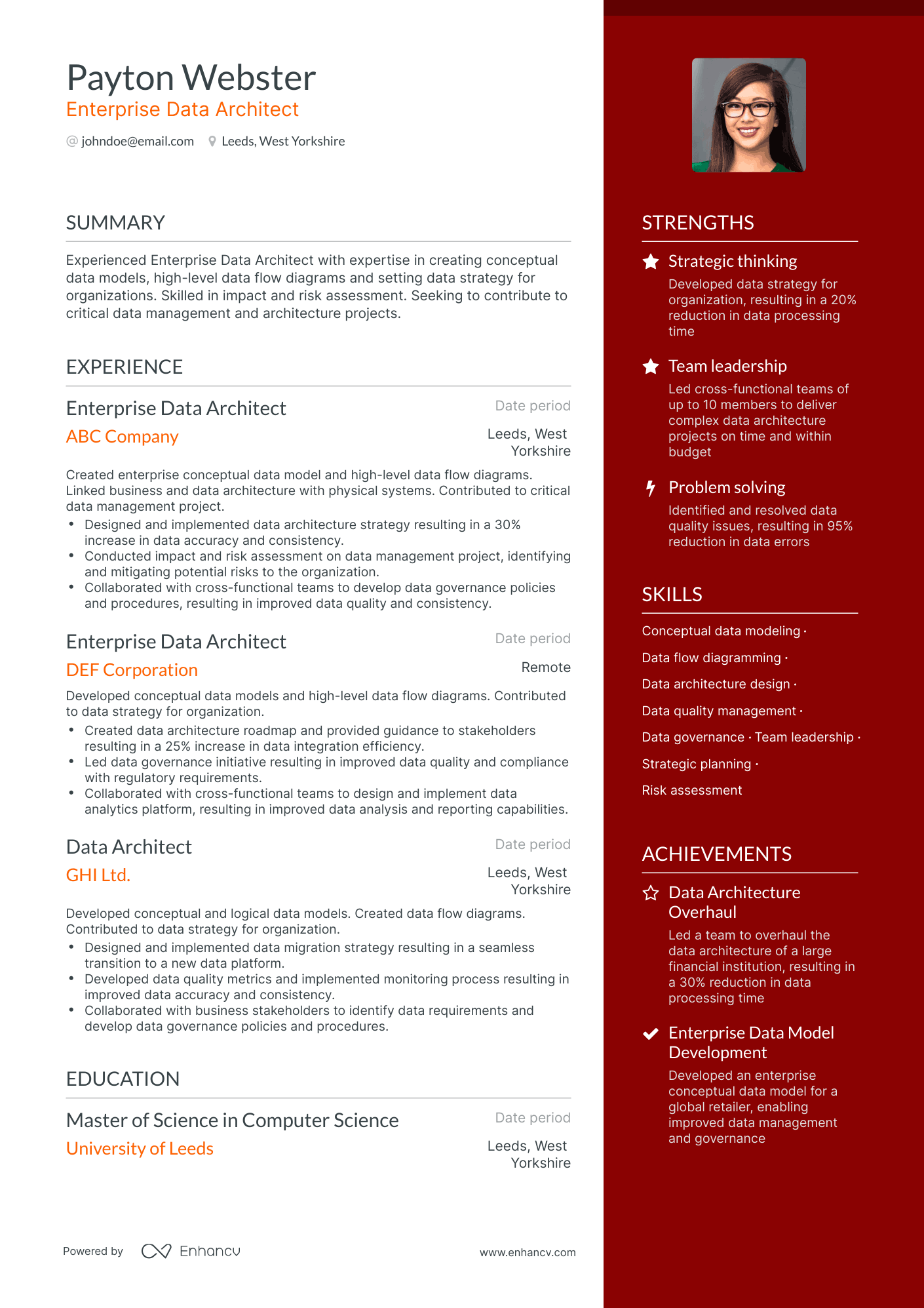 One Page Enterprise Data Architect Resume Template