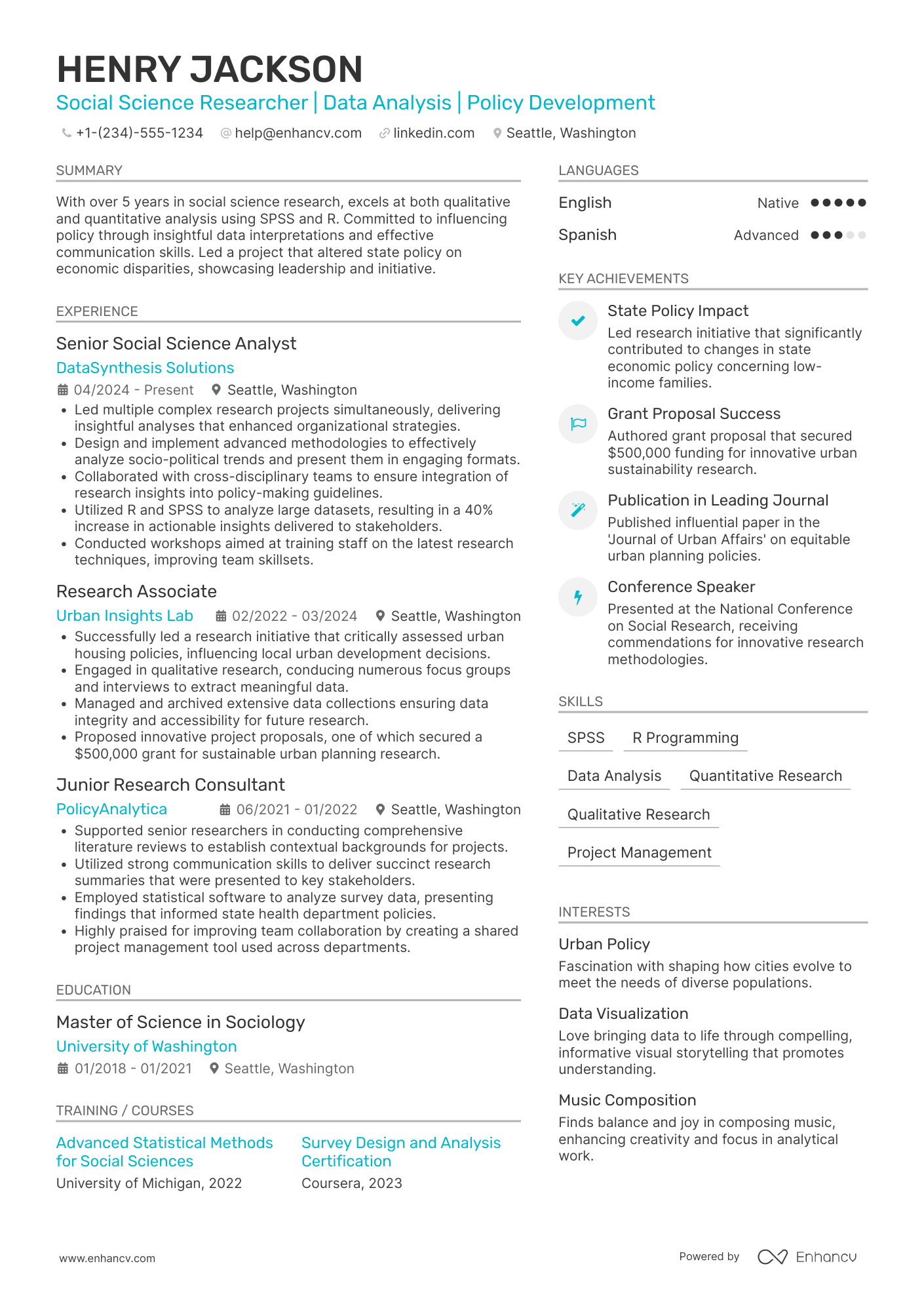 A resume example of a Social Science Researcher