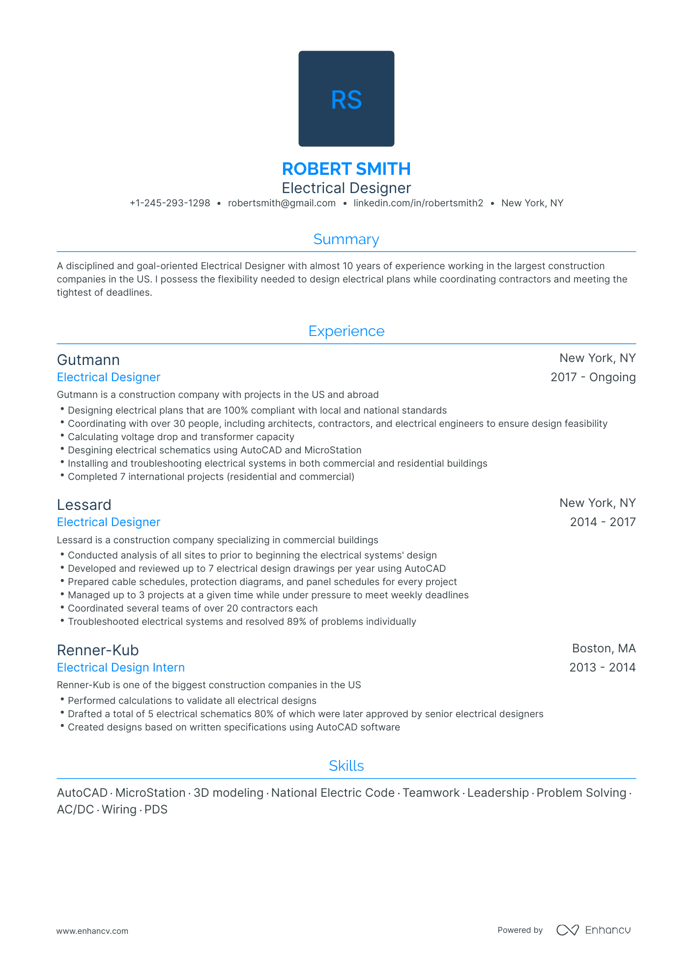 Traditional Electrical Designer Resume Template