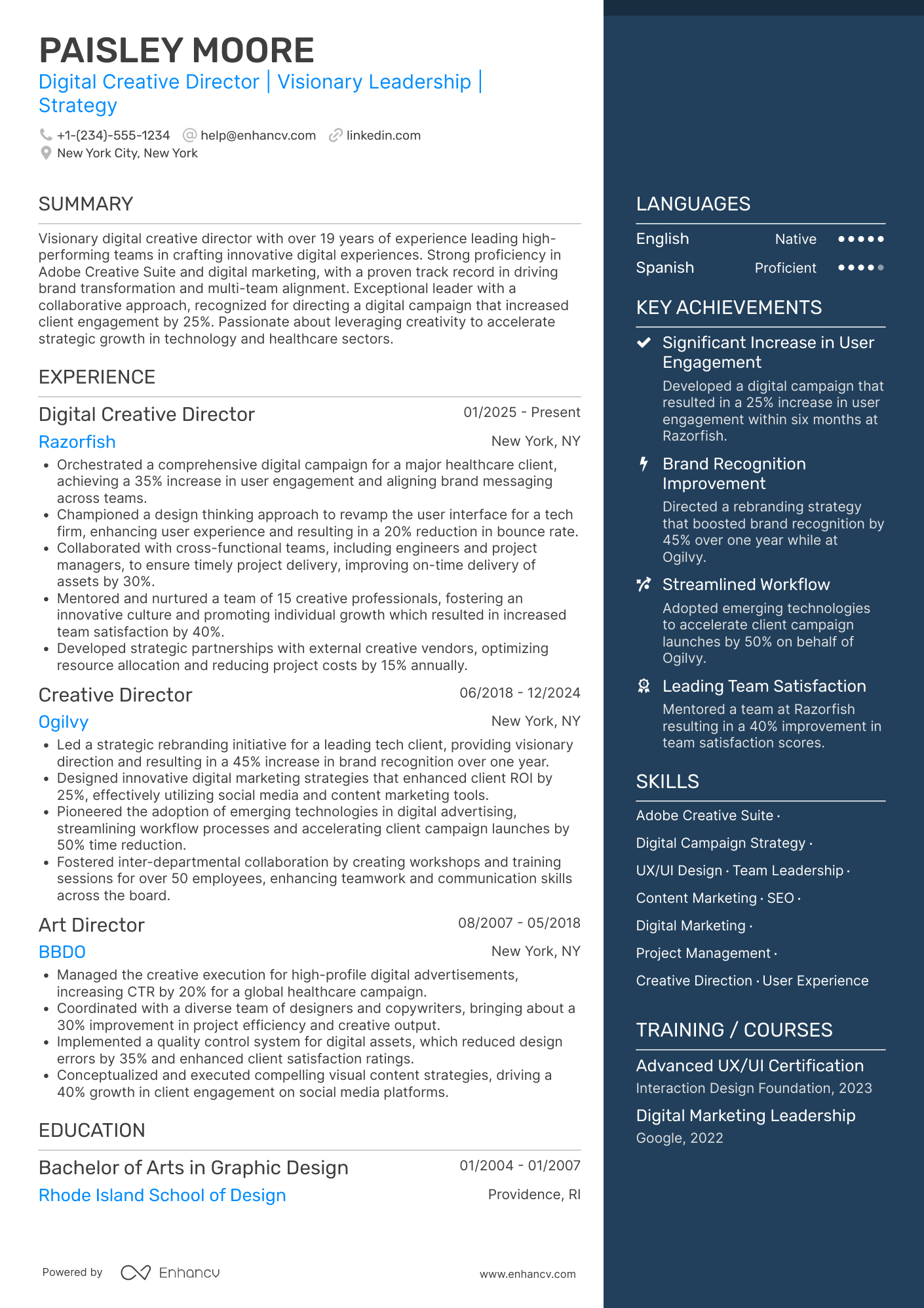 A resume example of a Digital Creative Director