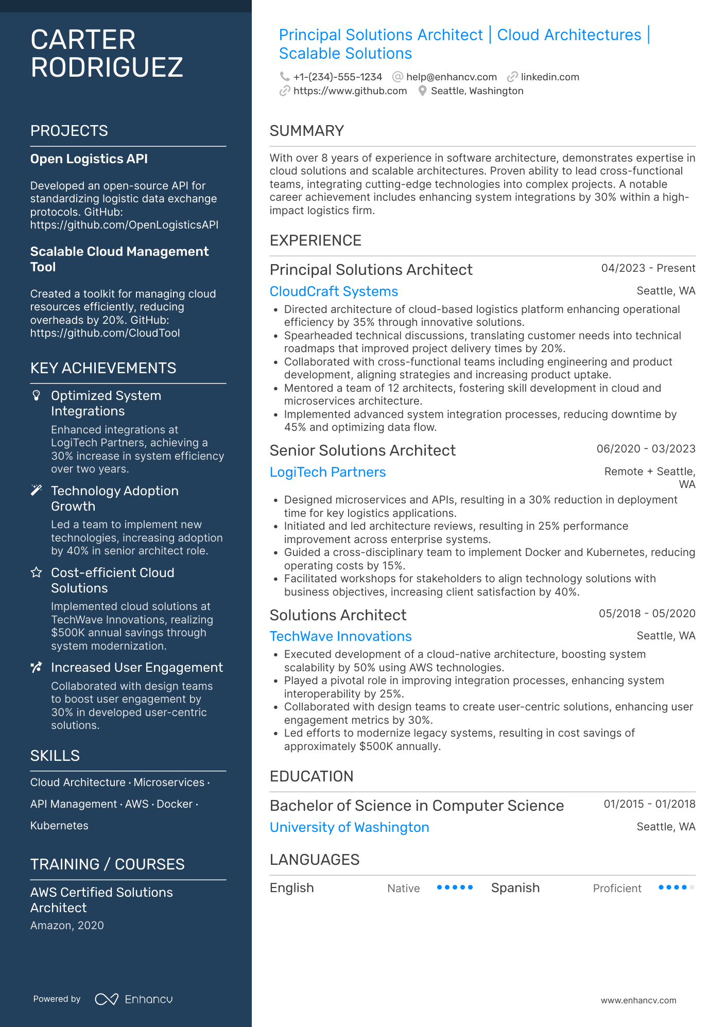 A resume example of a Principal Solutions Architect