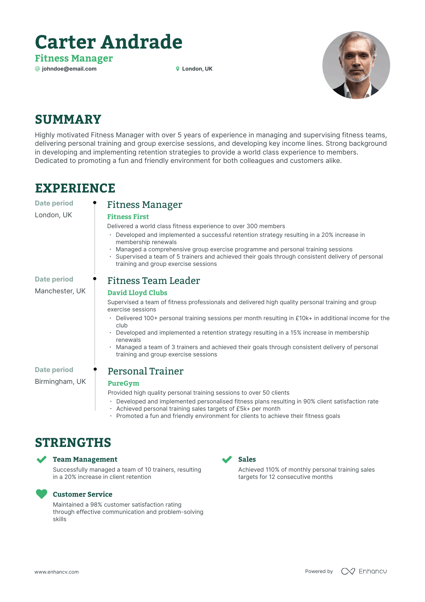 Timeline Fitness Manager Resume Template