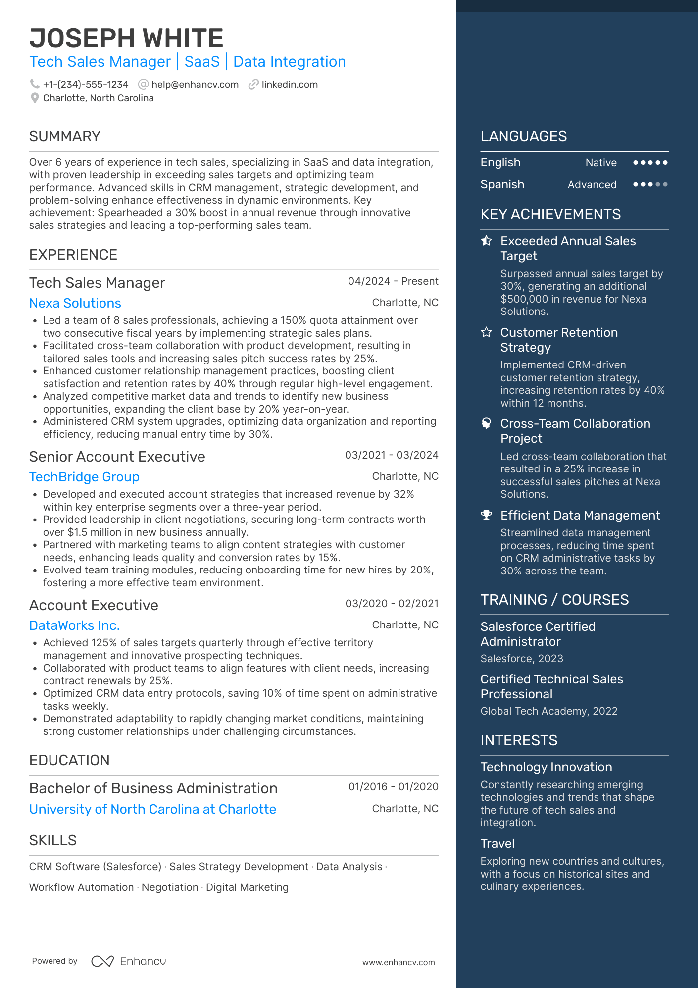 A resume example of a Tech Sales Manager