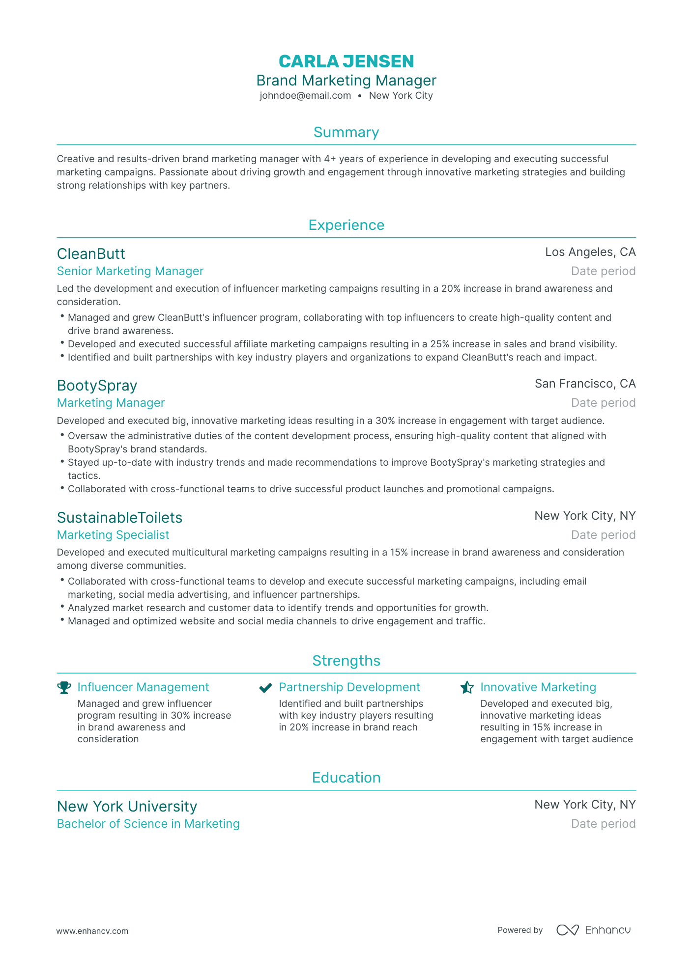 Traditional Brand Marketing Manager Resume Template