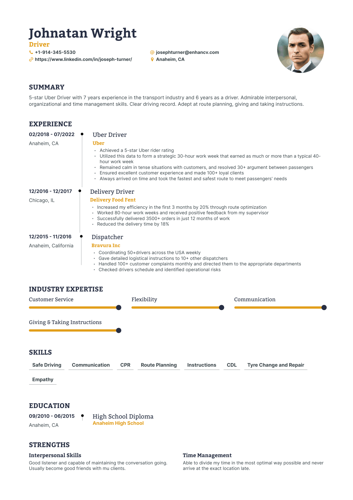 uber eats driver job description for resume