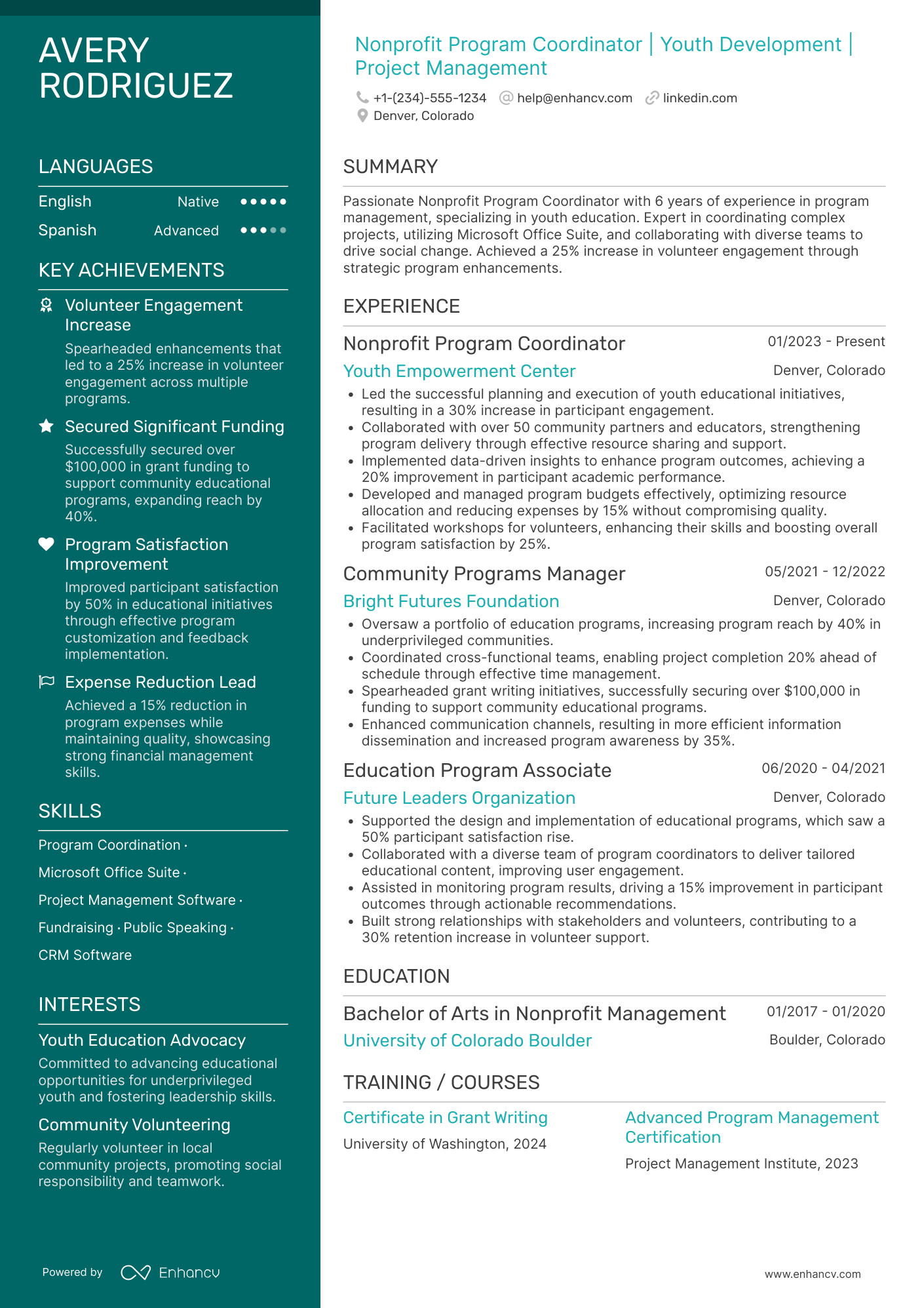A resume example of a Nonprofit Program Coordinator