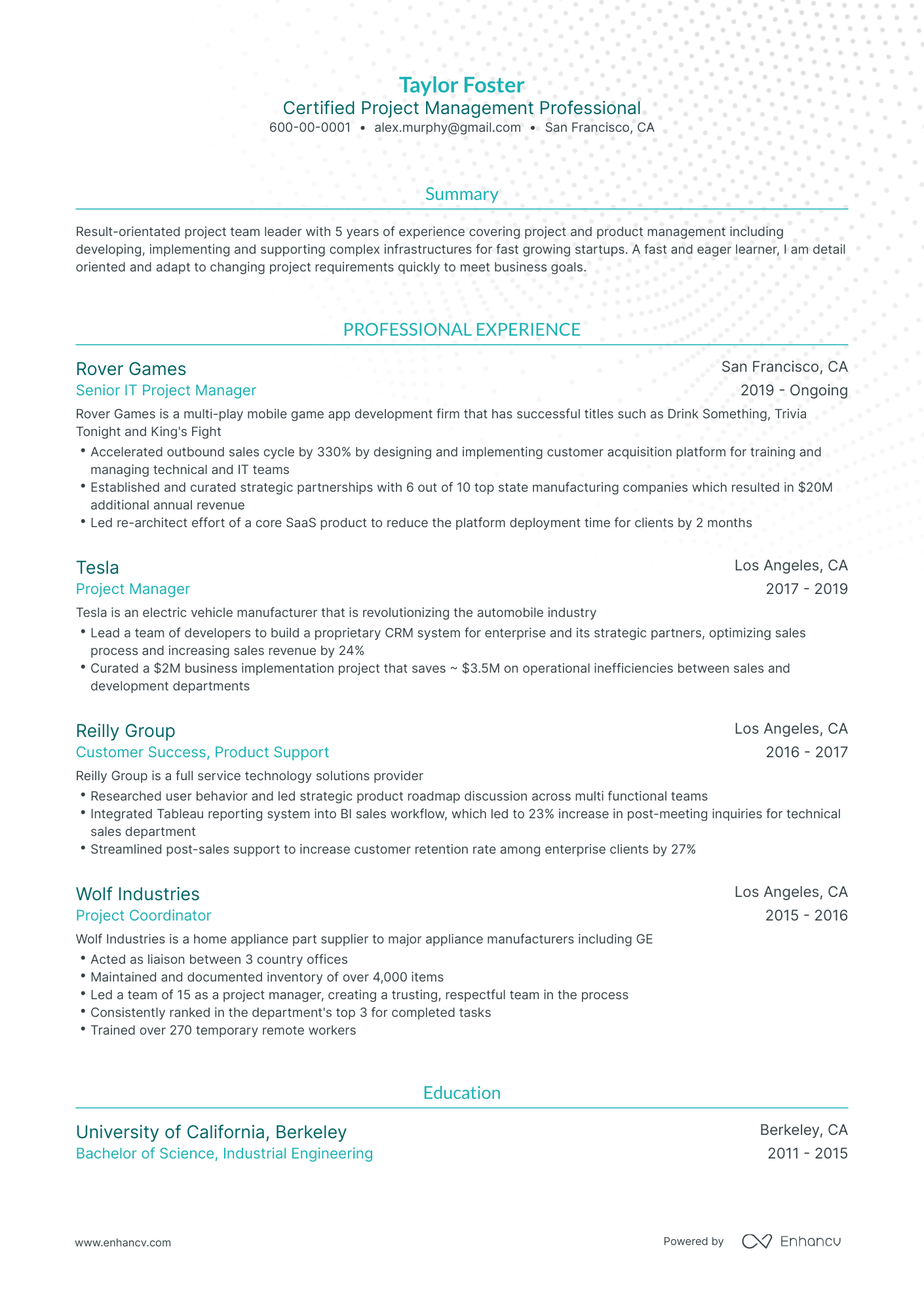 Traditional Project Manager Resume Template