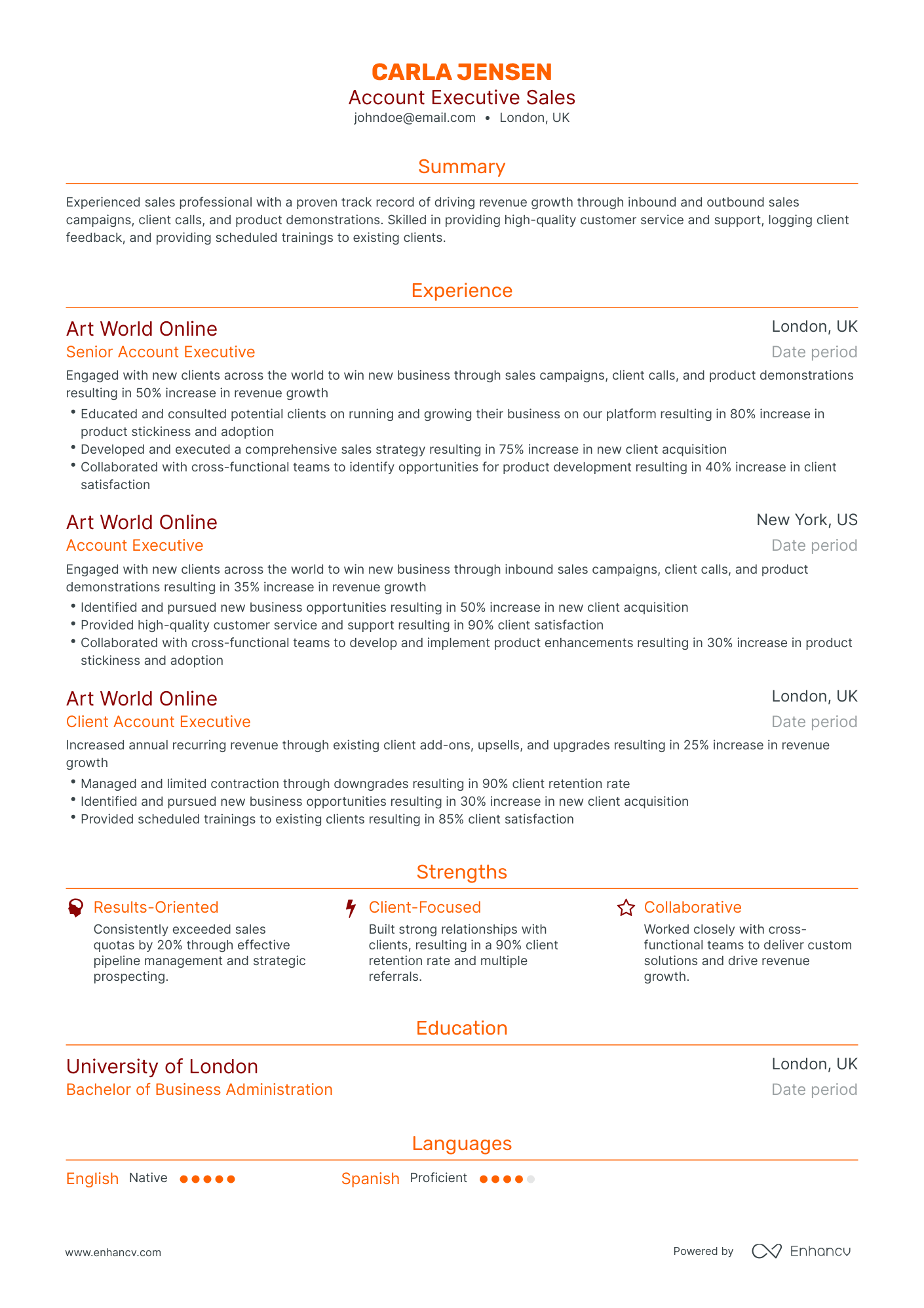 Traditional Account Executive Sales Resume Template