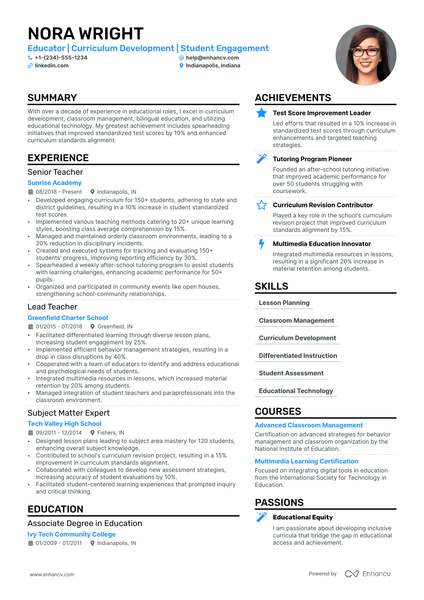 resume format of experience teacher
