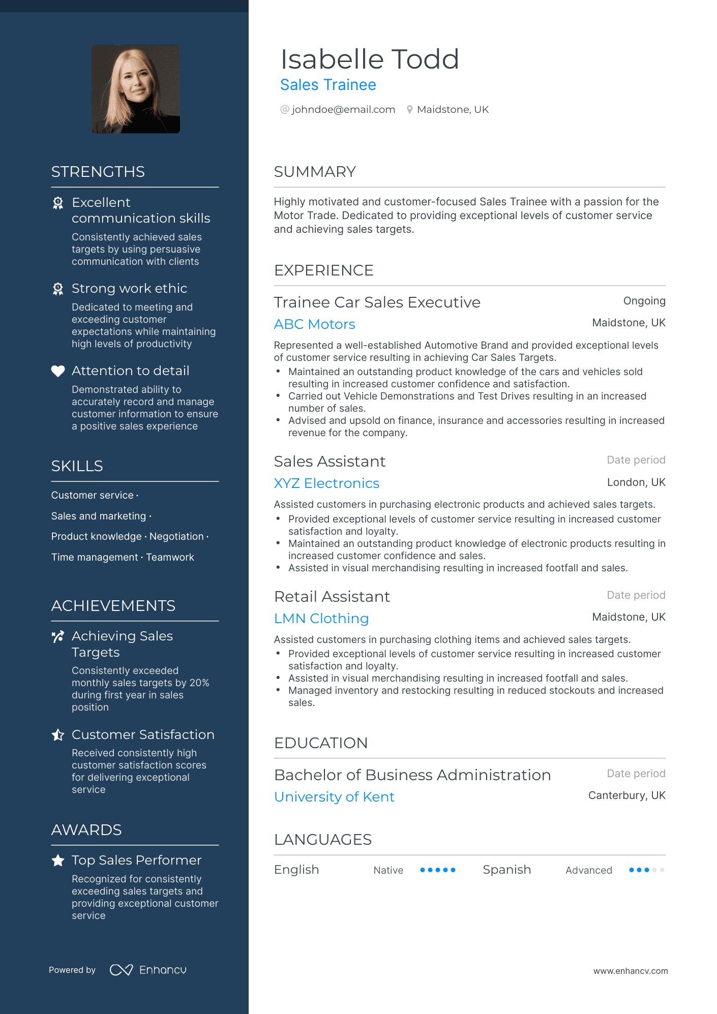Polished Sales Trainee Resume Template