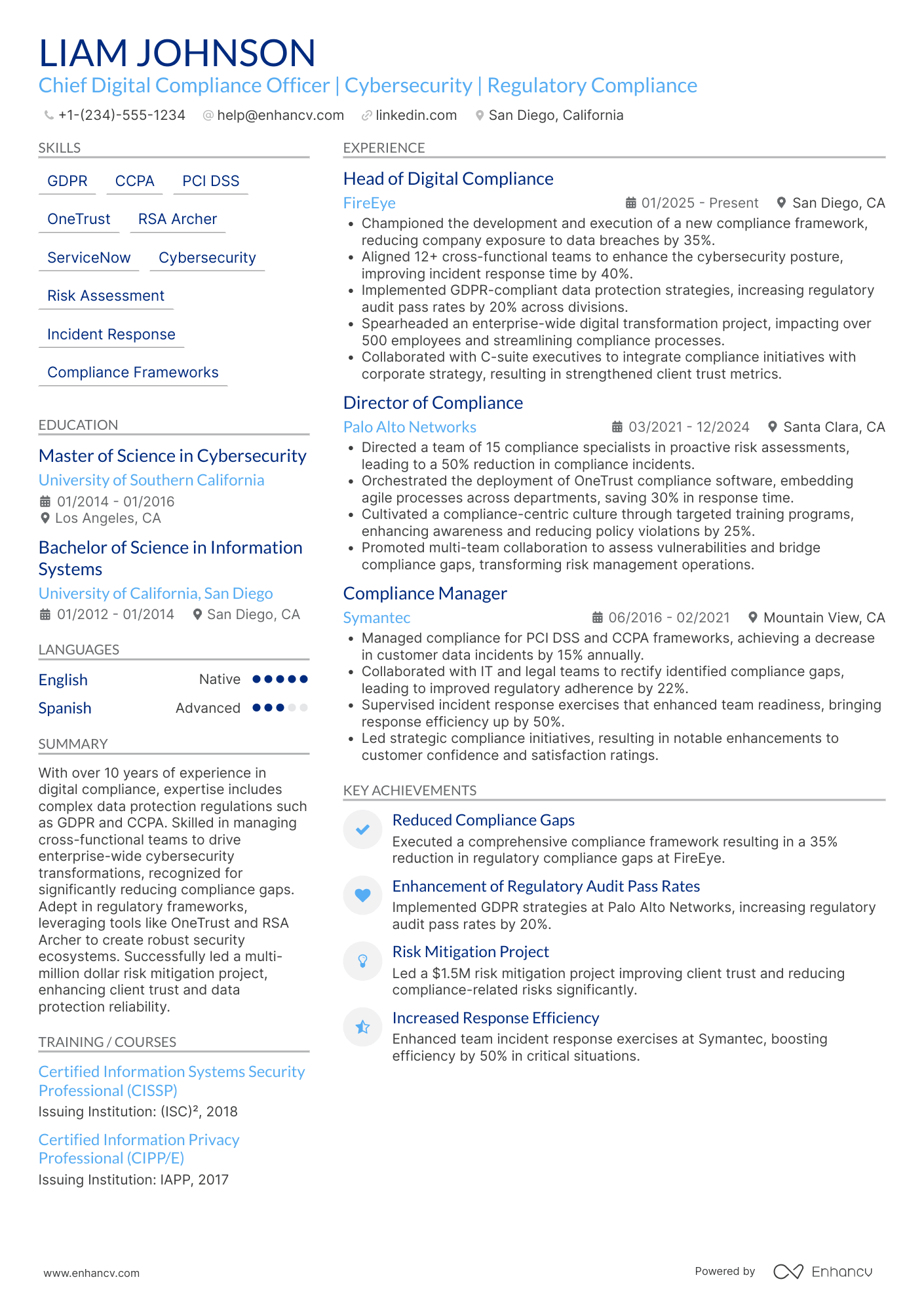 A resume example of a Chief Digital Compliance Officer