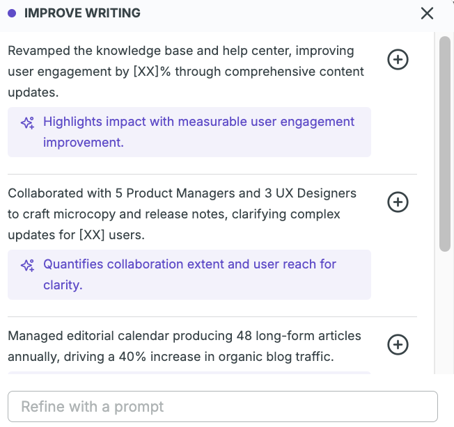 Suggestions from Enhancv's AI