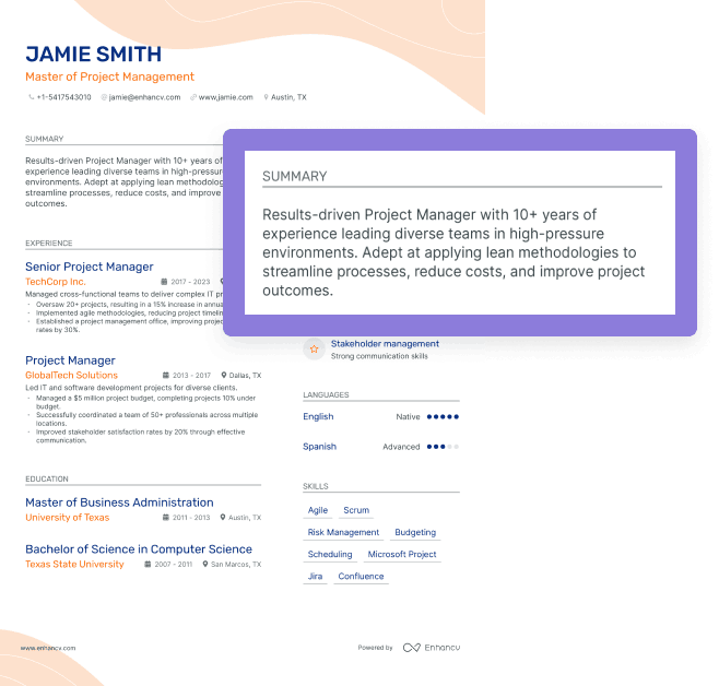 objective of resume builder project
