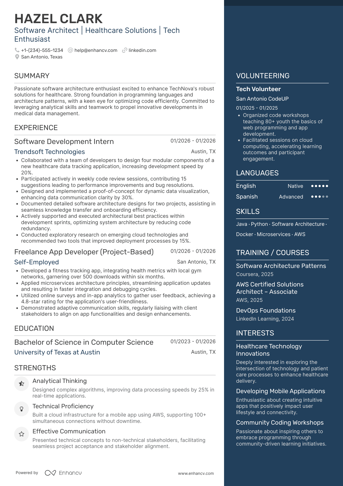 Entry Level Software Architect Resume Example