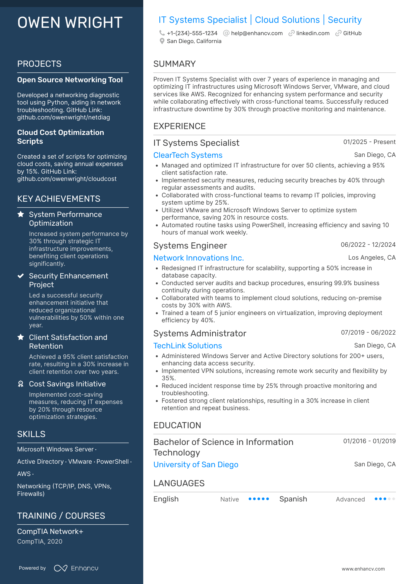 IT Systems Specialist Resume Example