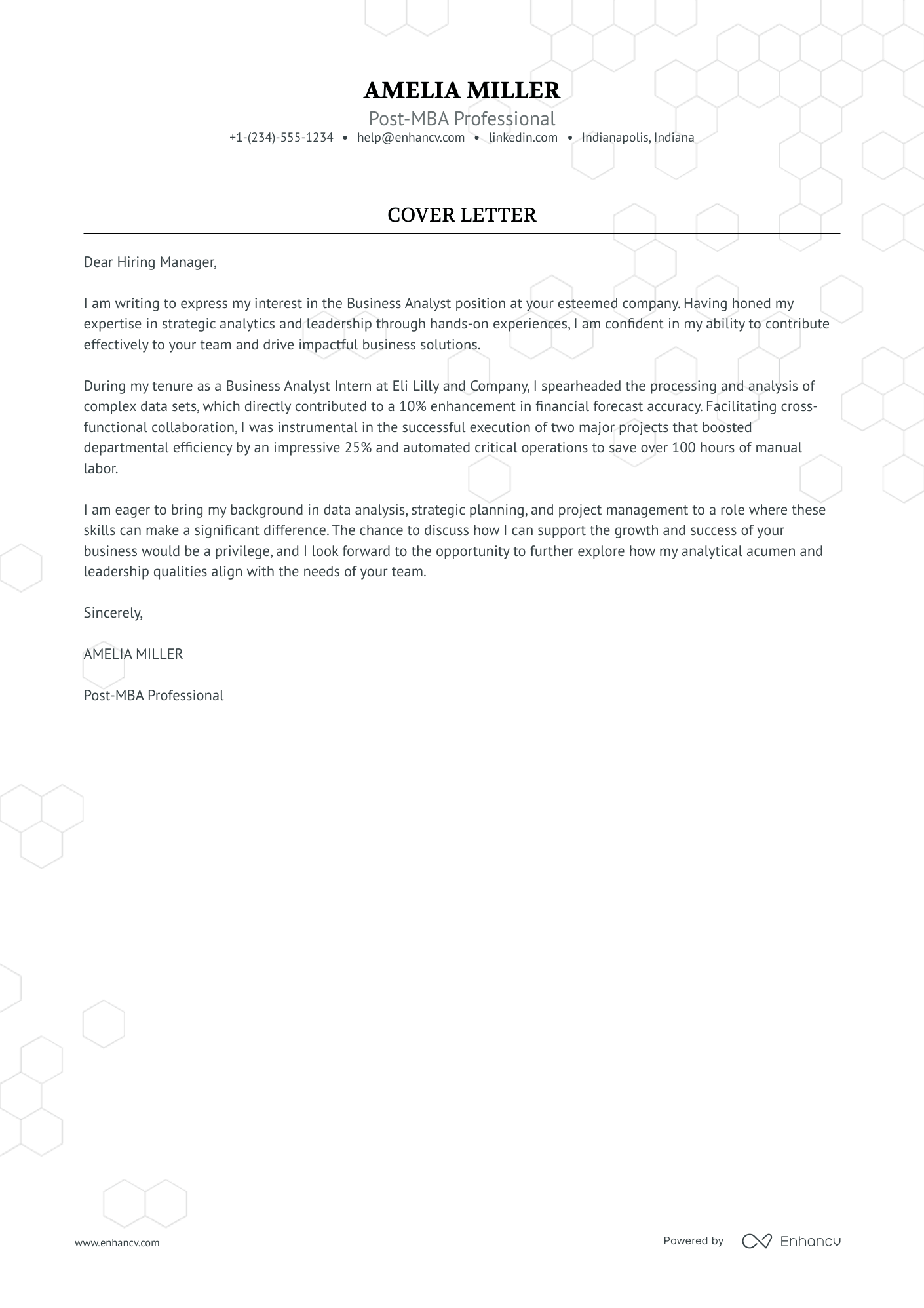 Post MBA Resume Example