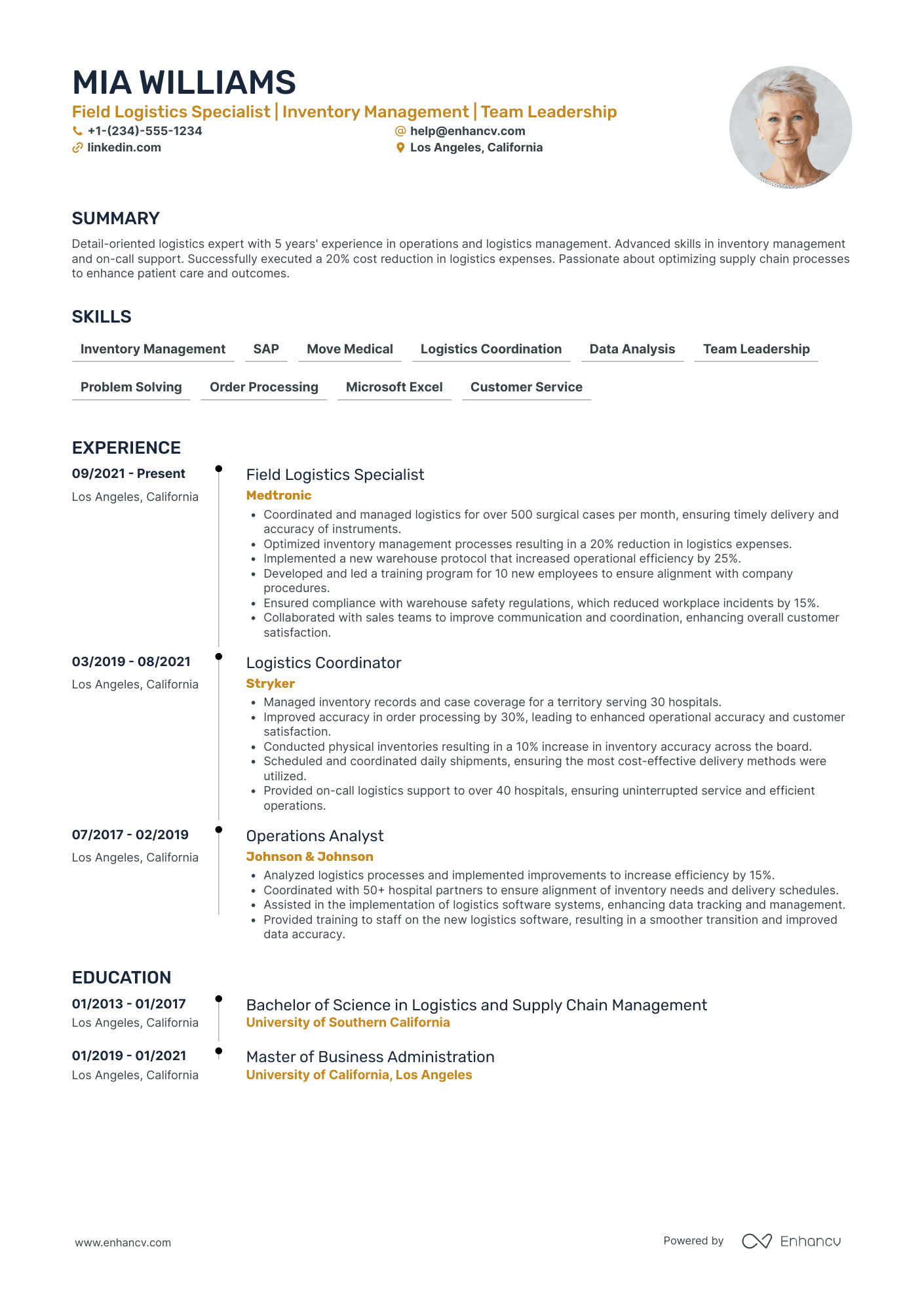 Warehouse Worker – Logistics Specialist Resume Example