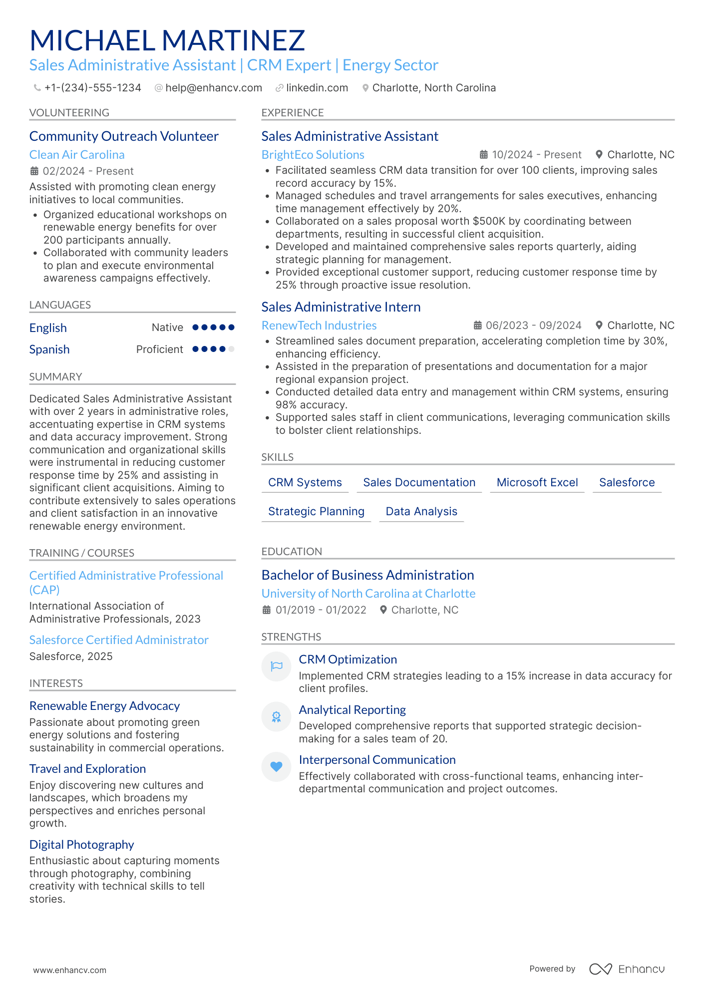 Sales Administrative Assistant Resume Example