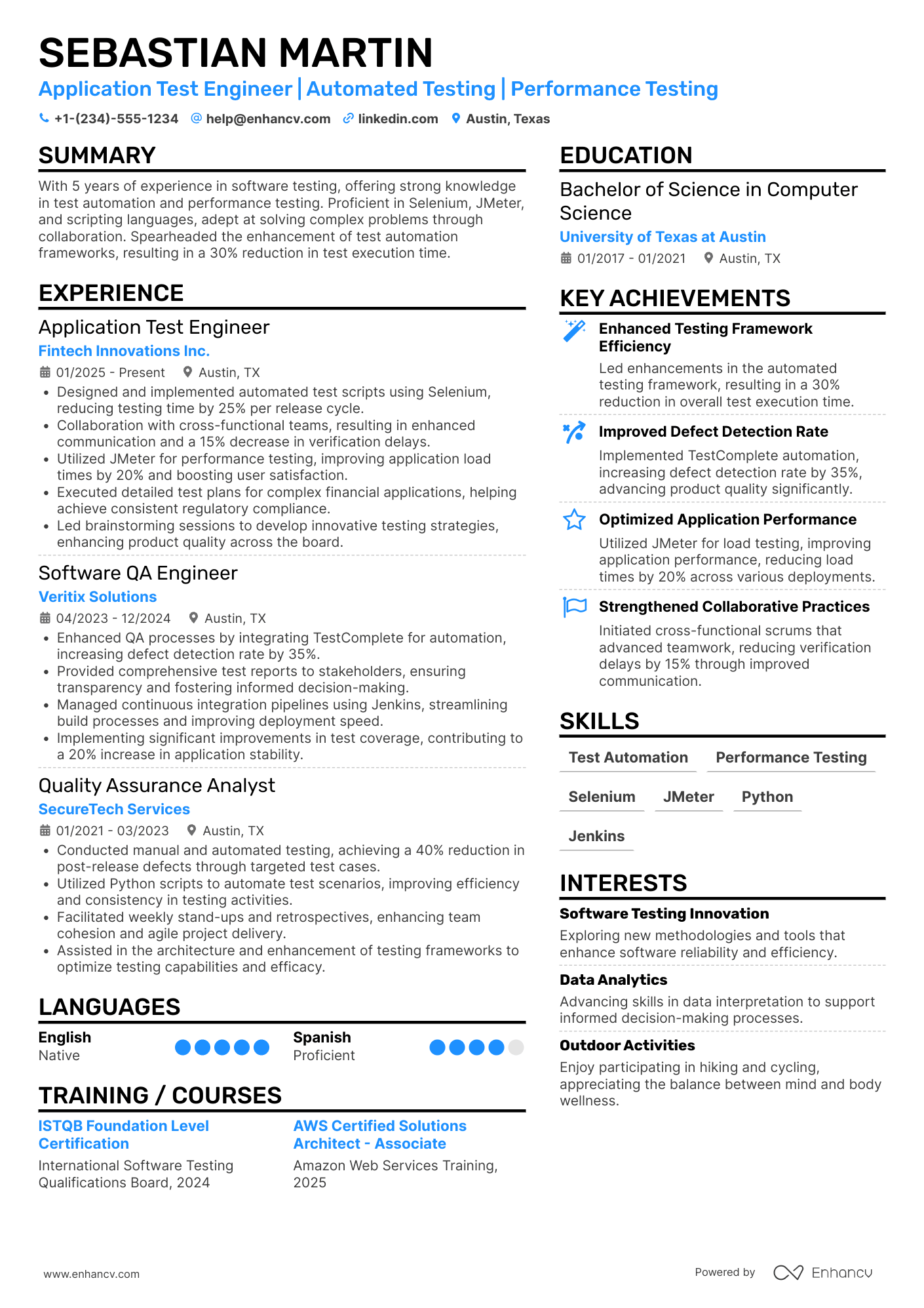 Application Test Engineer Resume Example