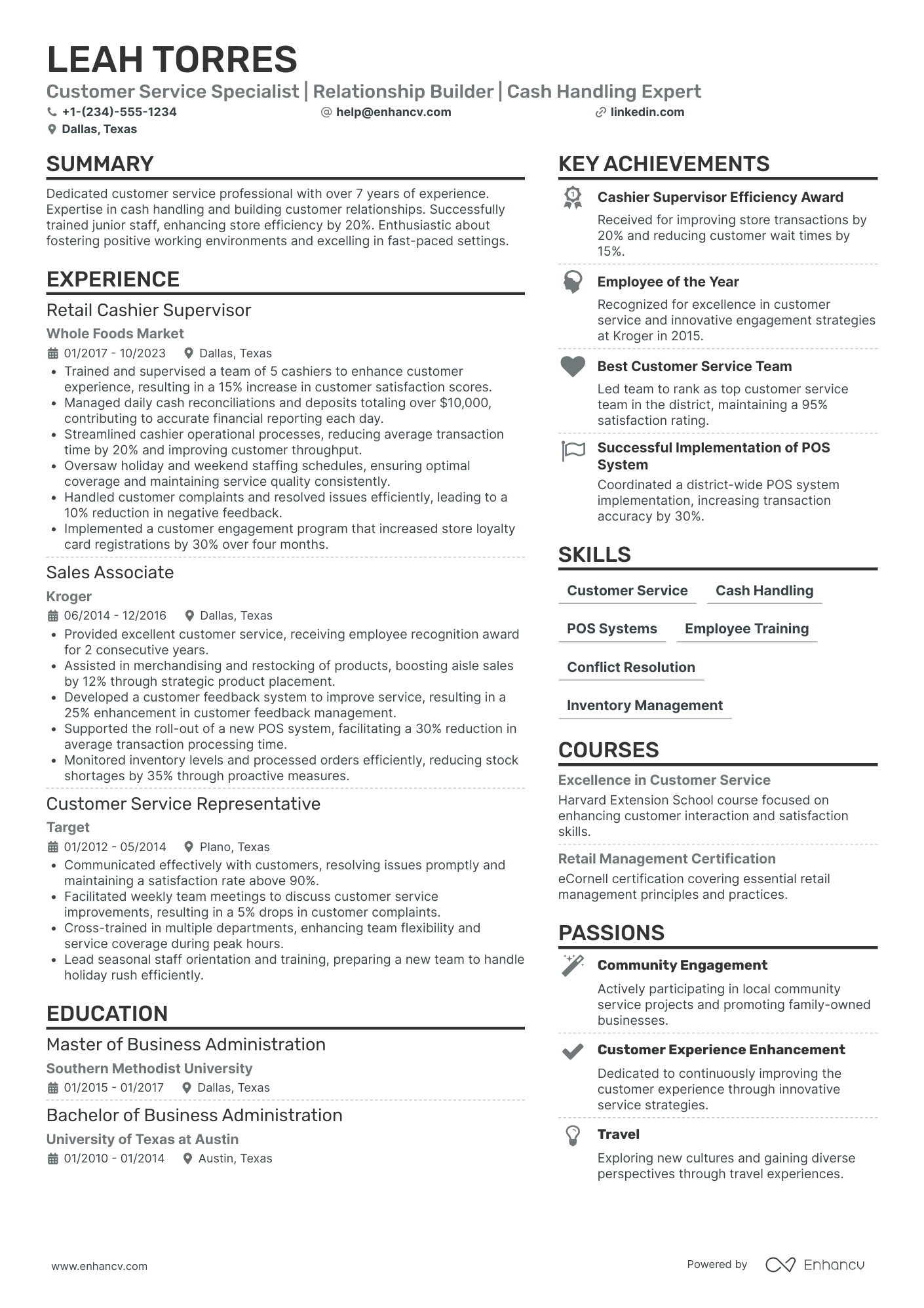 Front End Cashier Resume Example
