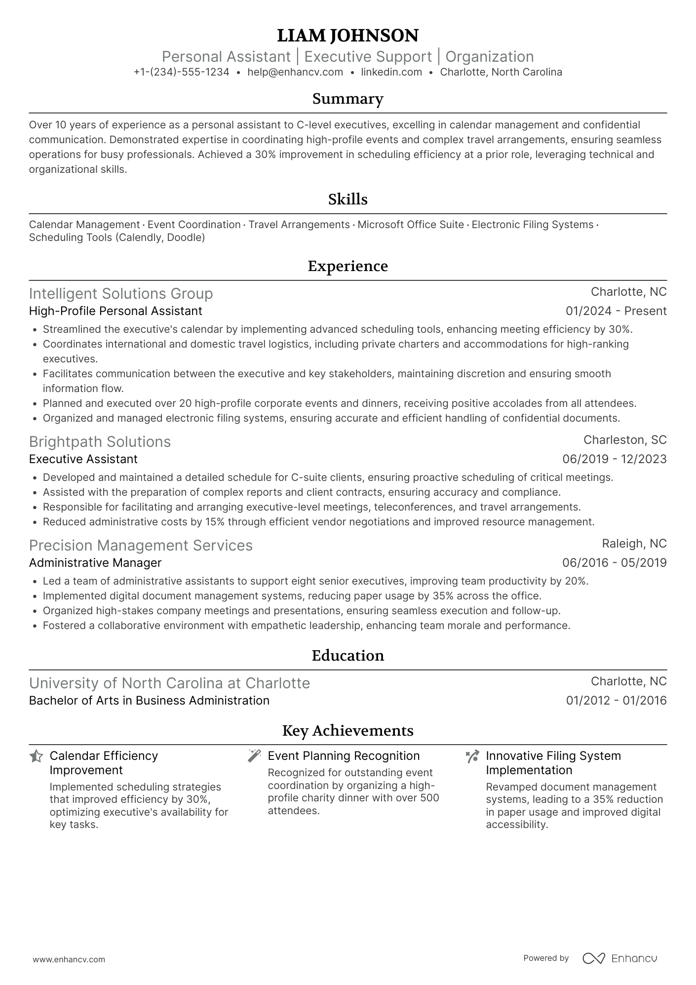 High Profile Personal Assistant Resume Example