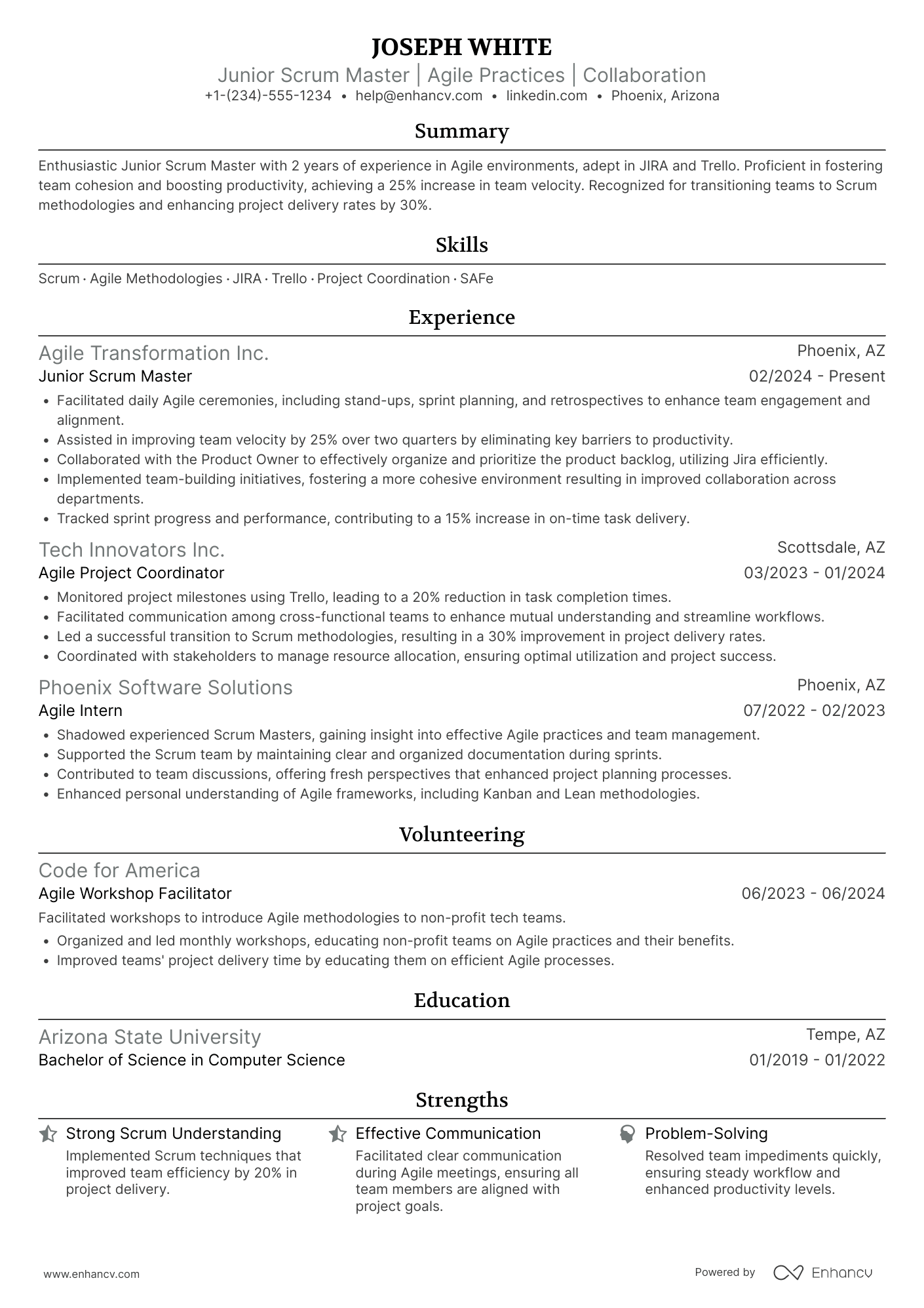 Junior Scrum Master Resume Example