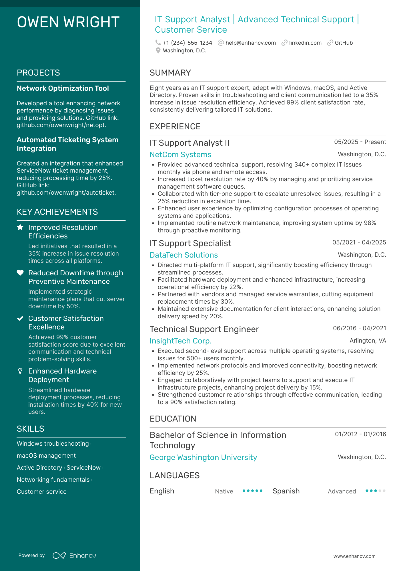 IT Support Analyst II Resume Example