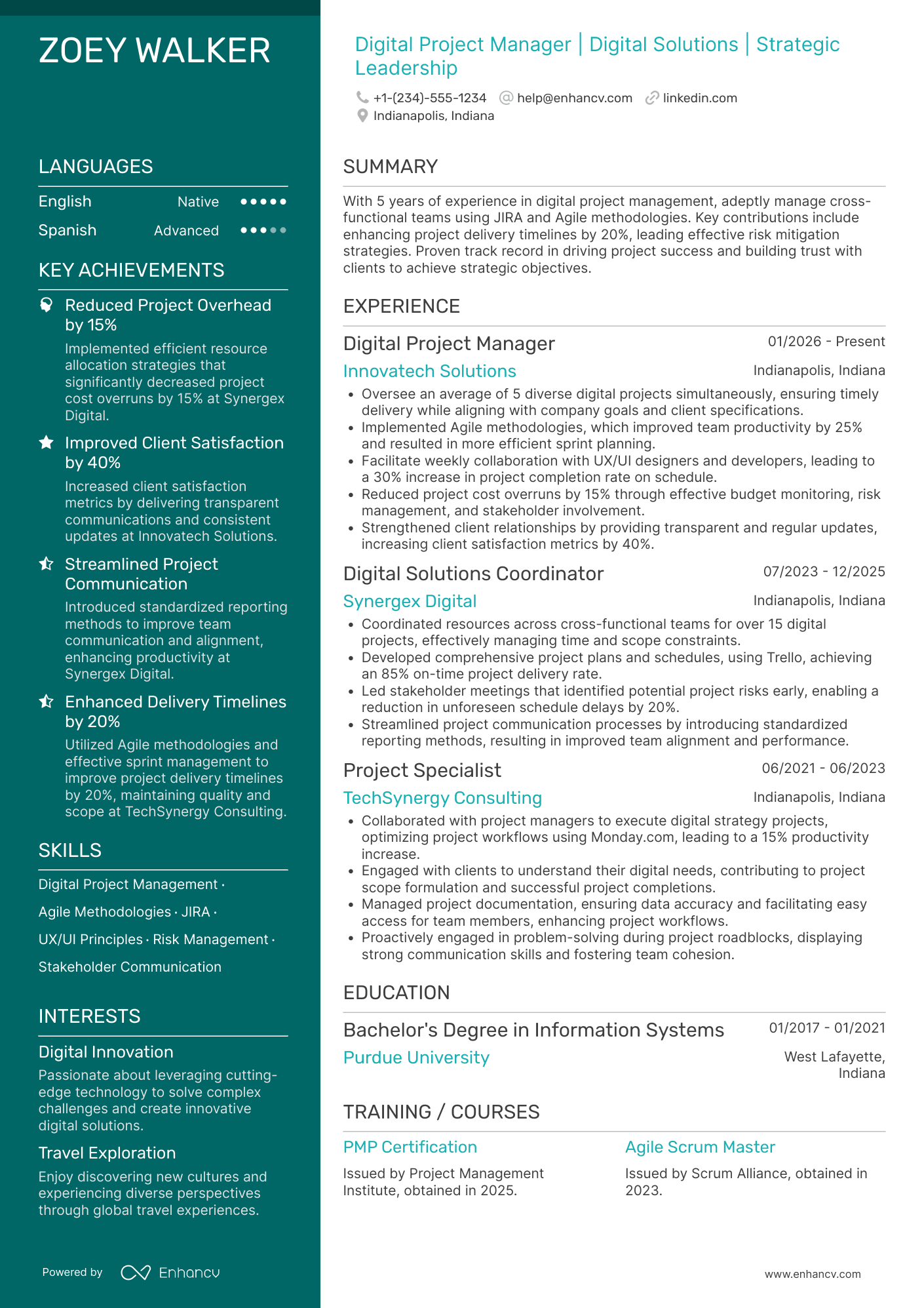 Digital Project Manager Resume Example