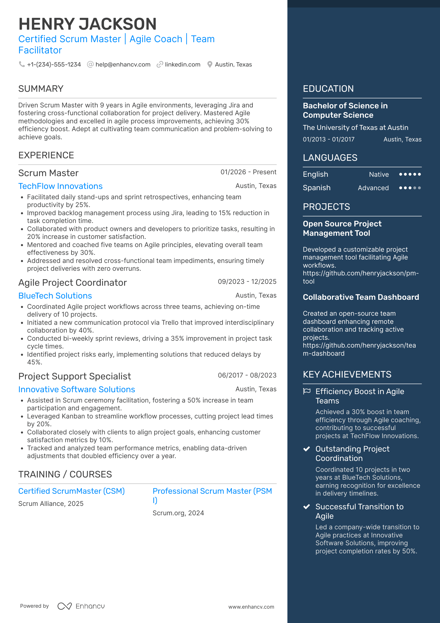 Associate Scrum Master Resume Example