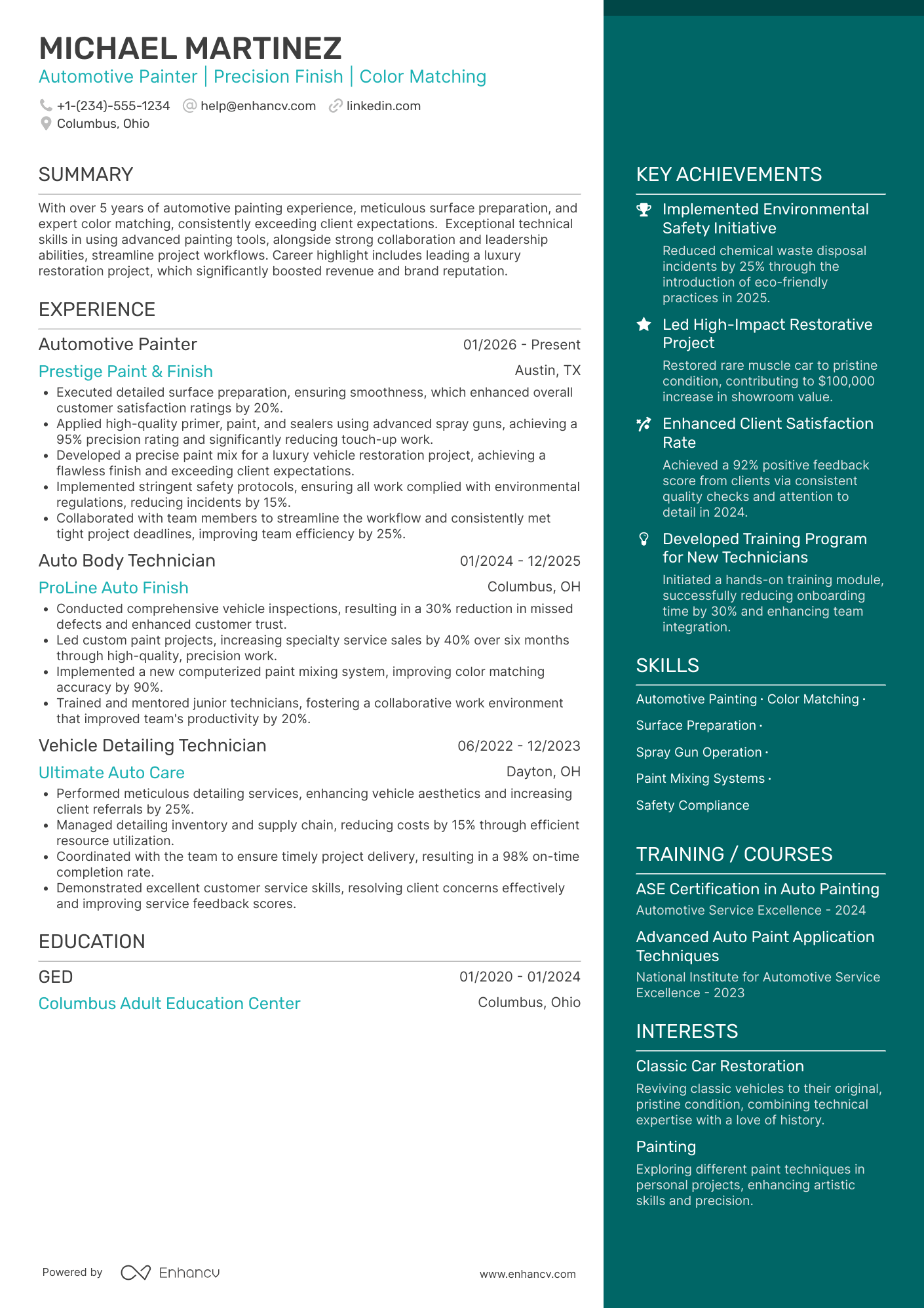 Automotive Painter Resume Example