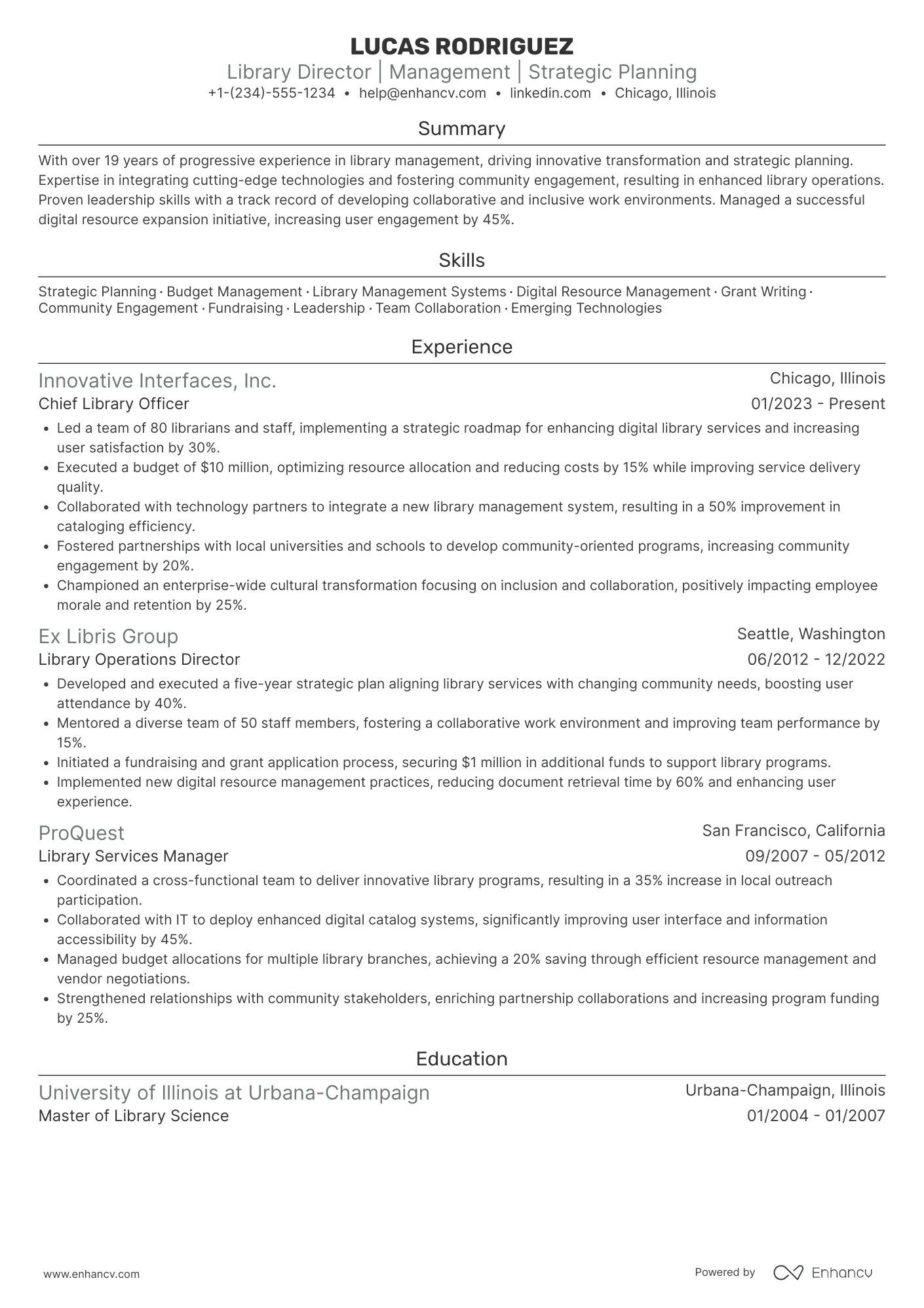 Library Director Resume Example