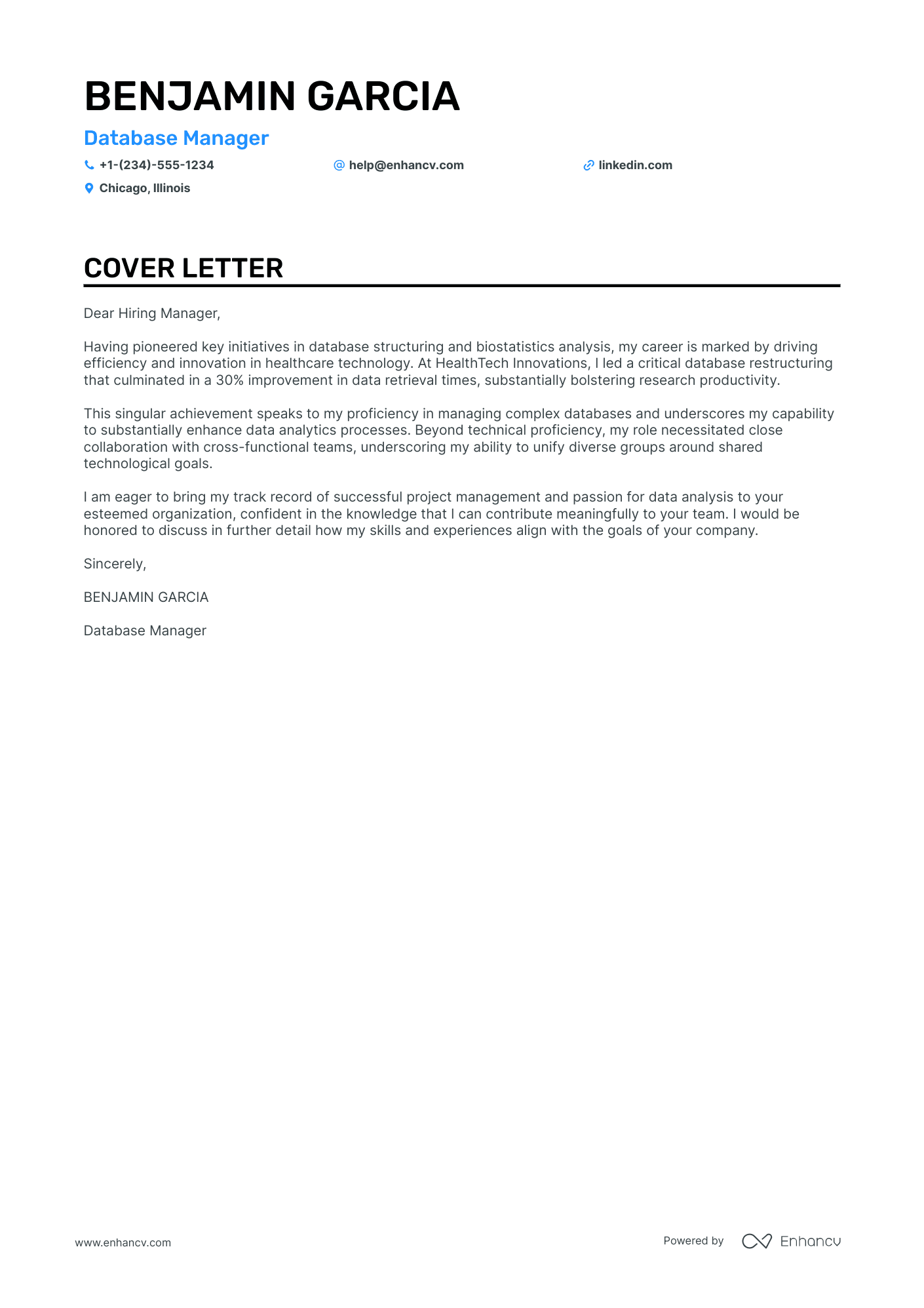 Database Manager Resume Example