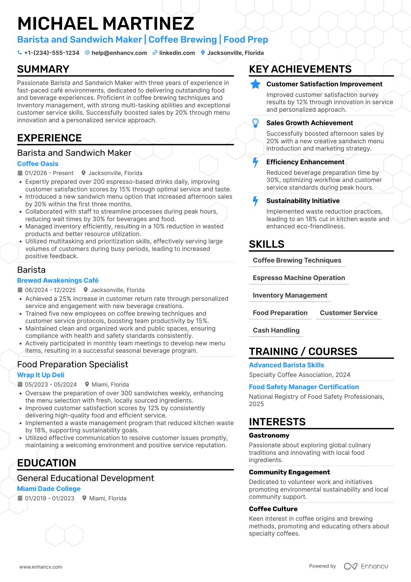 Barista and Sandwich Maker Resume Example