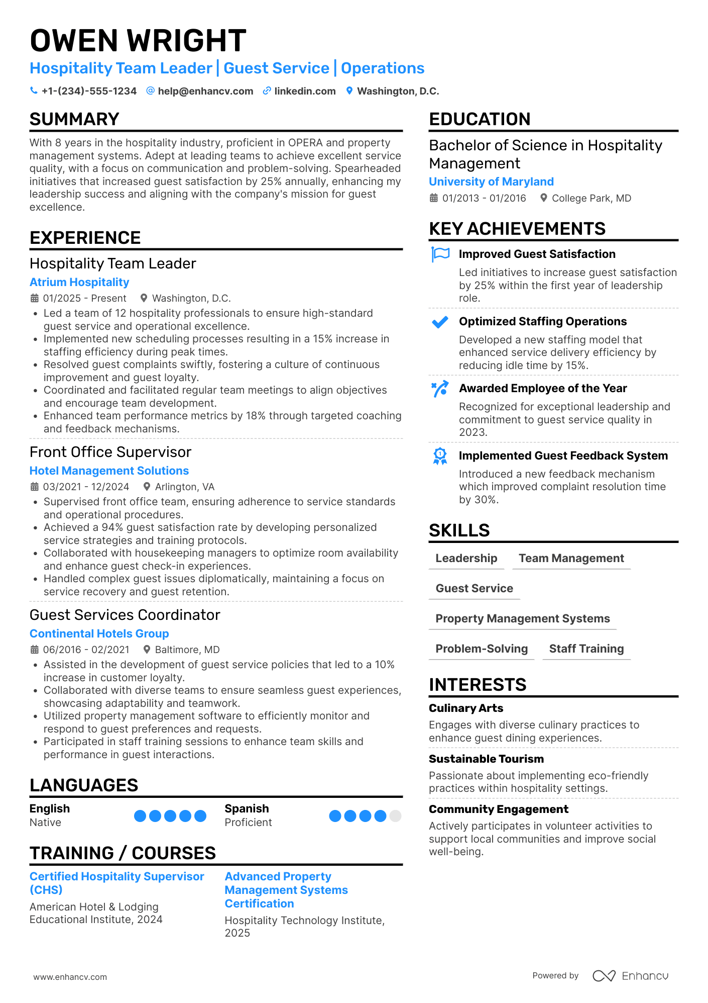 Hospitality Team Leader Resume Example