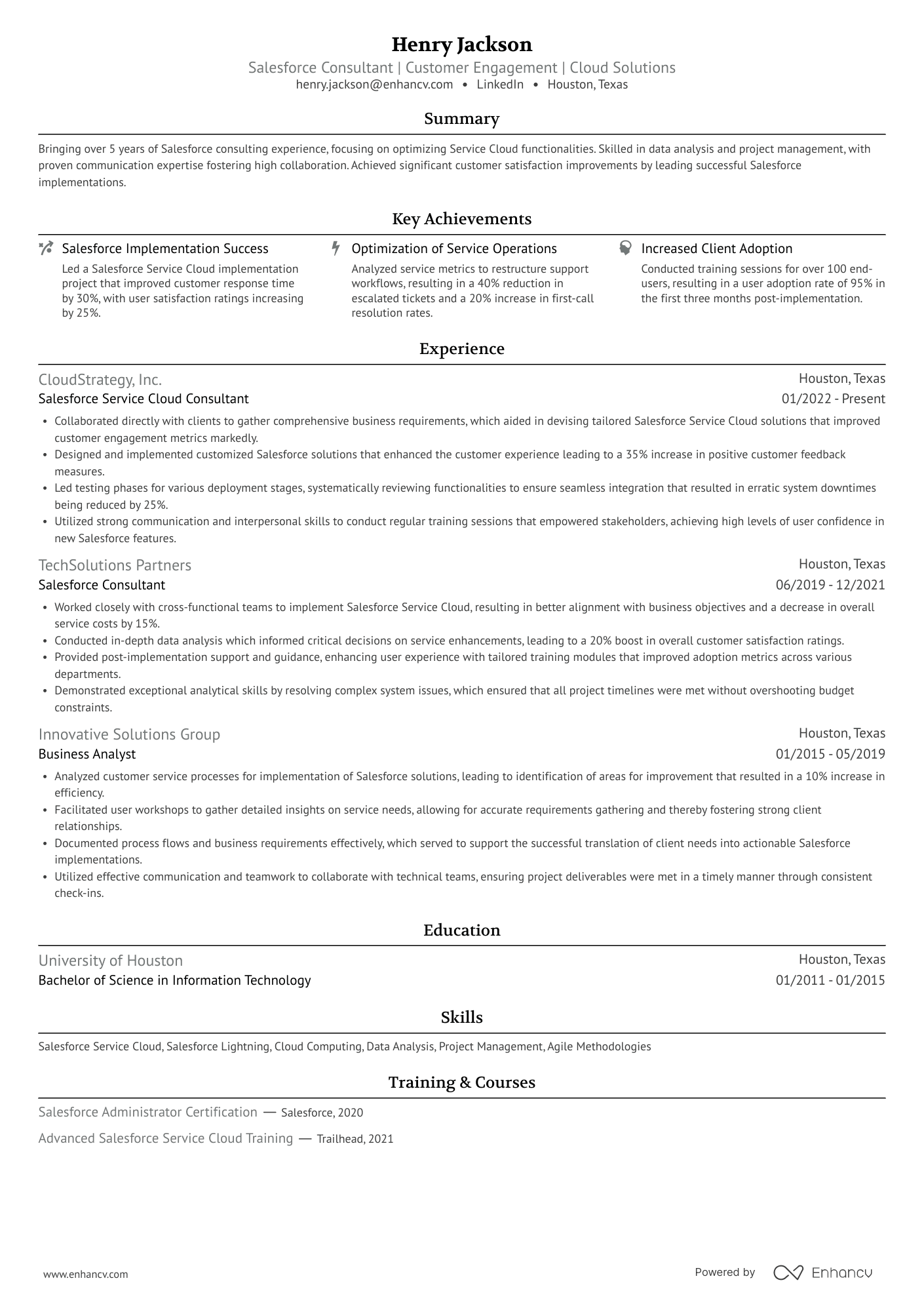 Service Cloud Consultant Resume Example