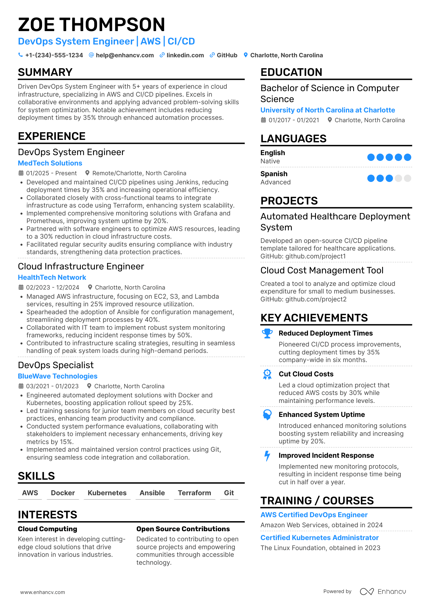 Devops System Engineer Resume Example