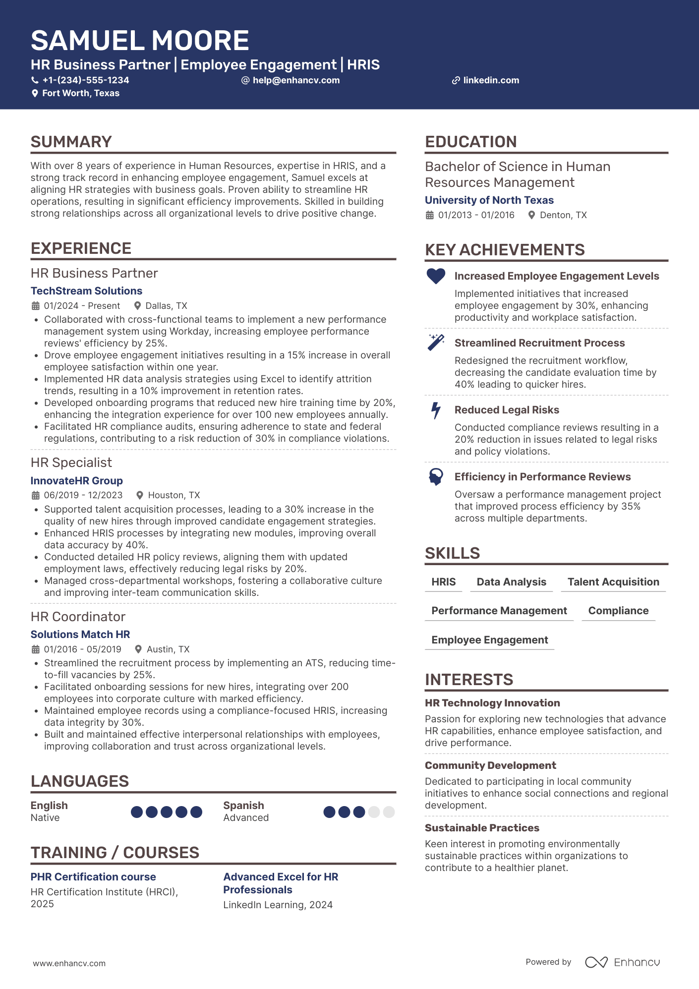 HR Business Partner Associate Resume Example
