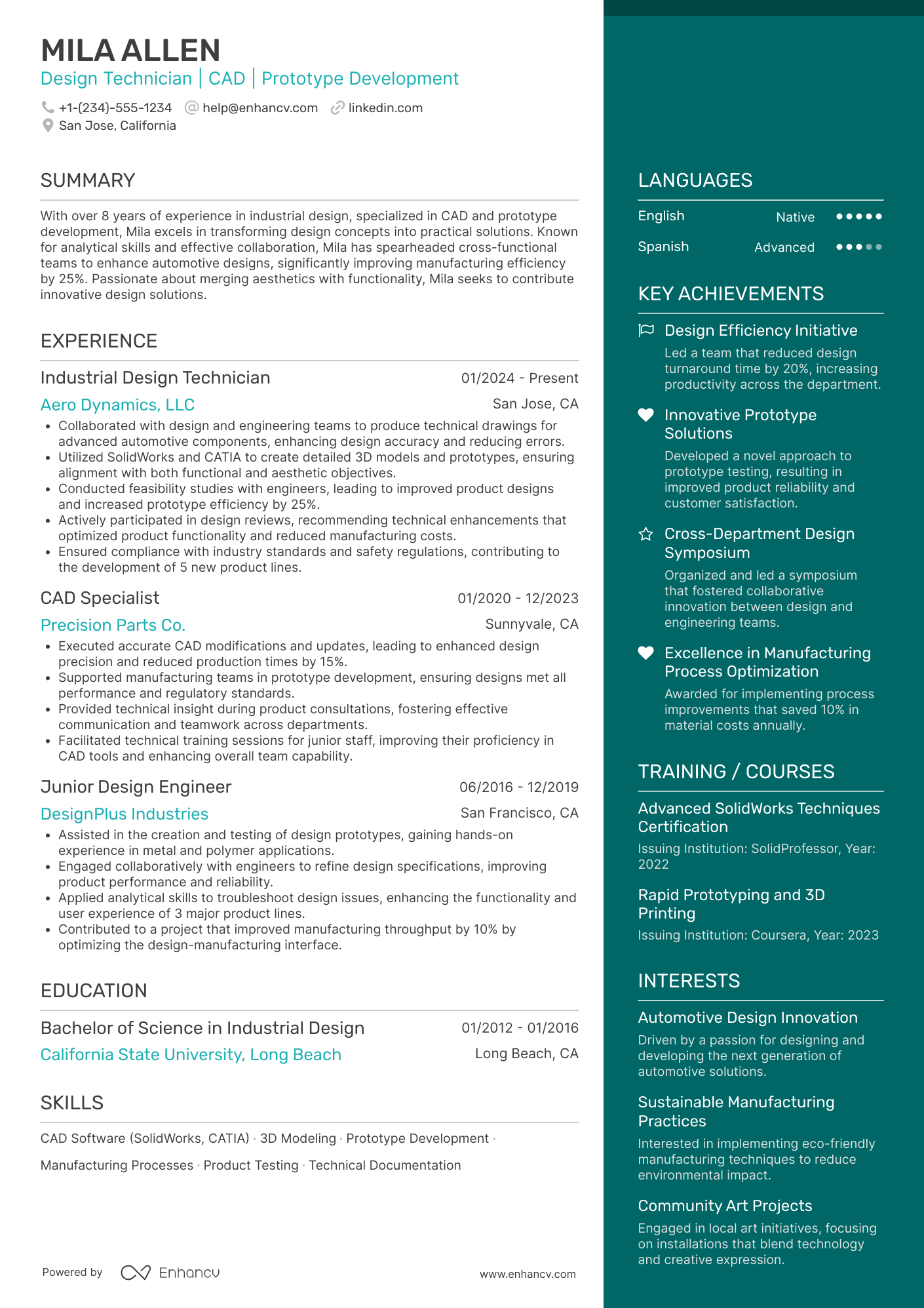 Industrial Design Technician Resume Example