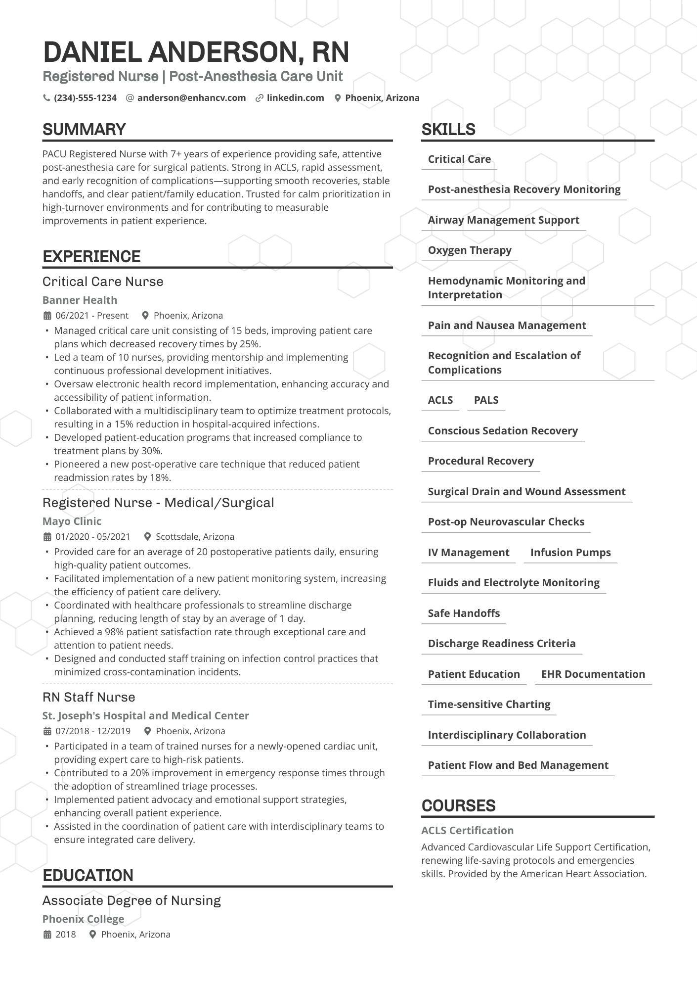 PACU Nurse Resume Example