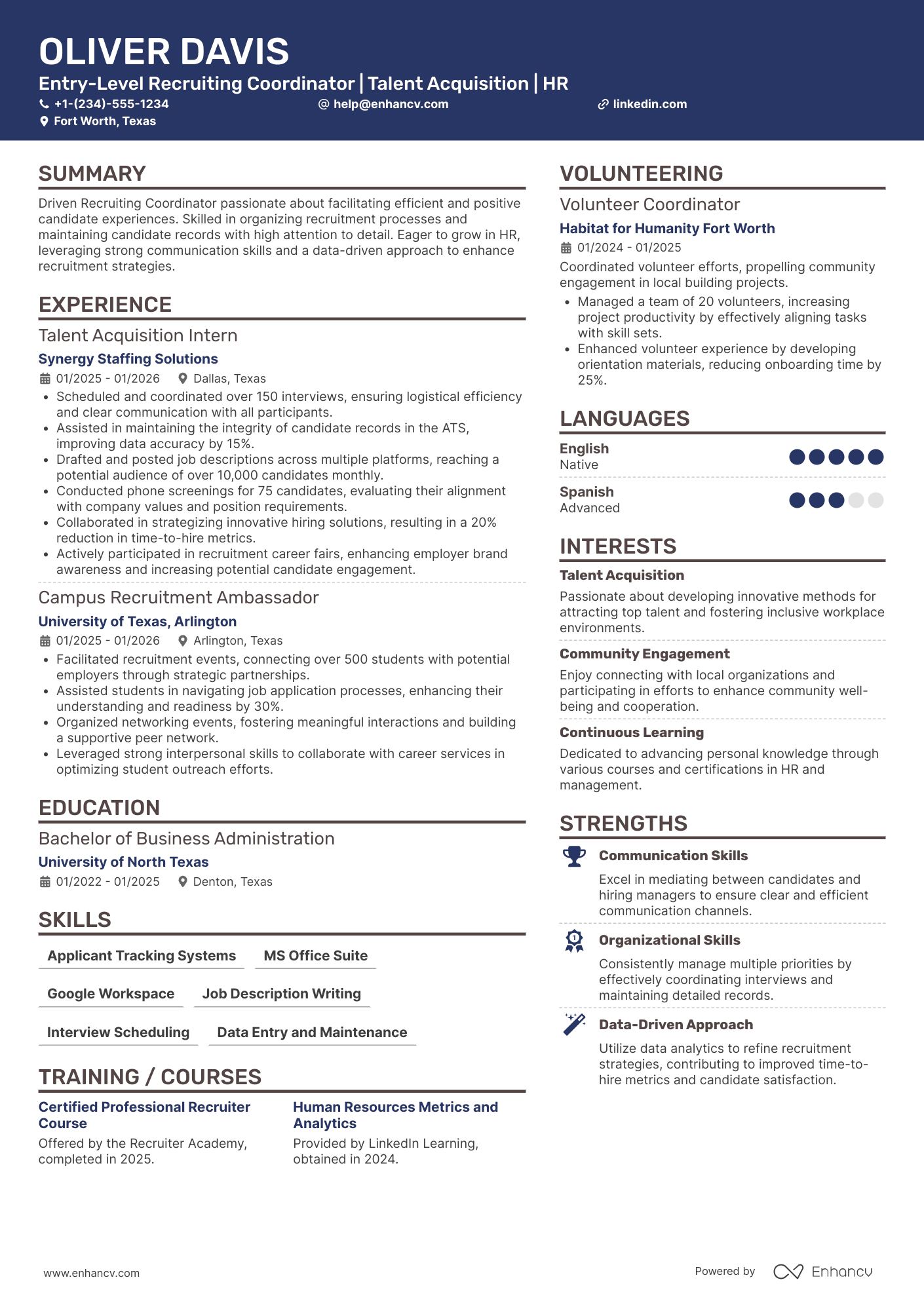 Entry Level Recruiting Coordinator Resume Example