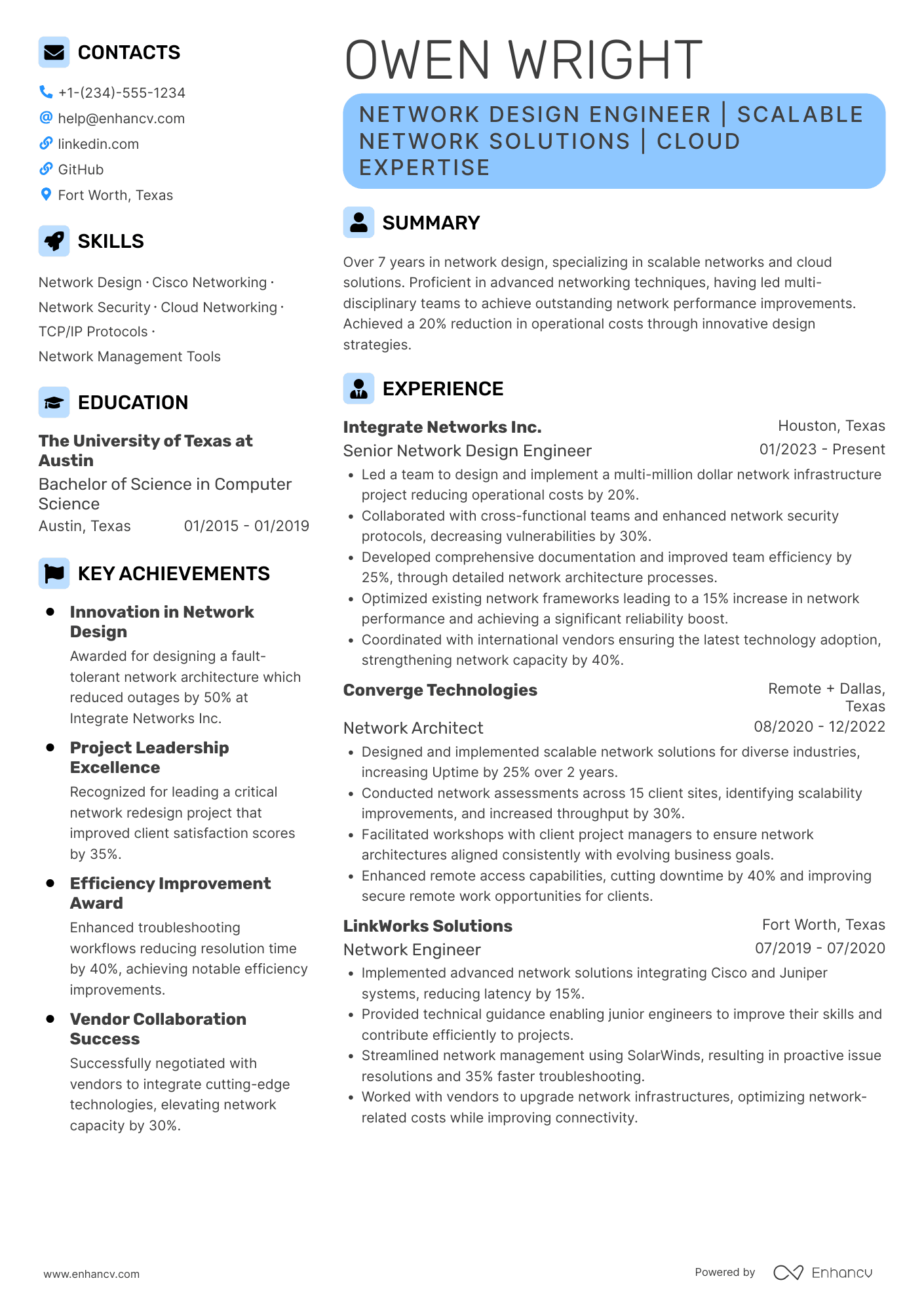 Network Design Engineer Resume Example