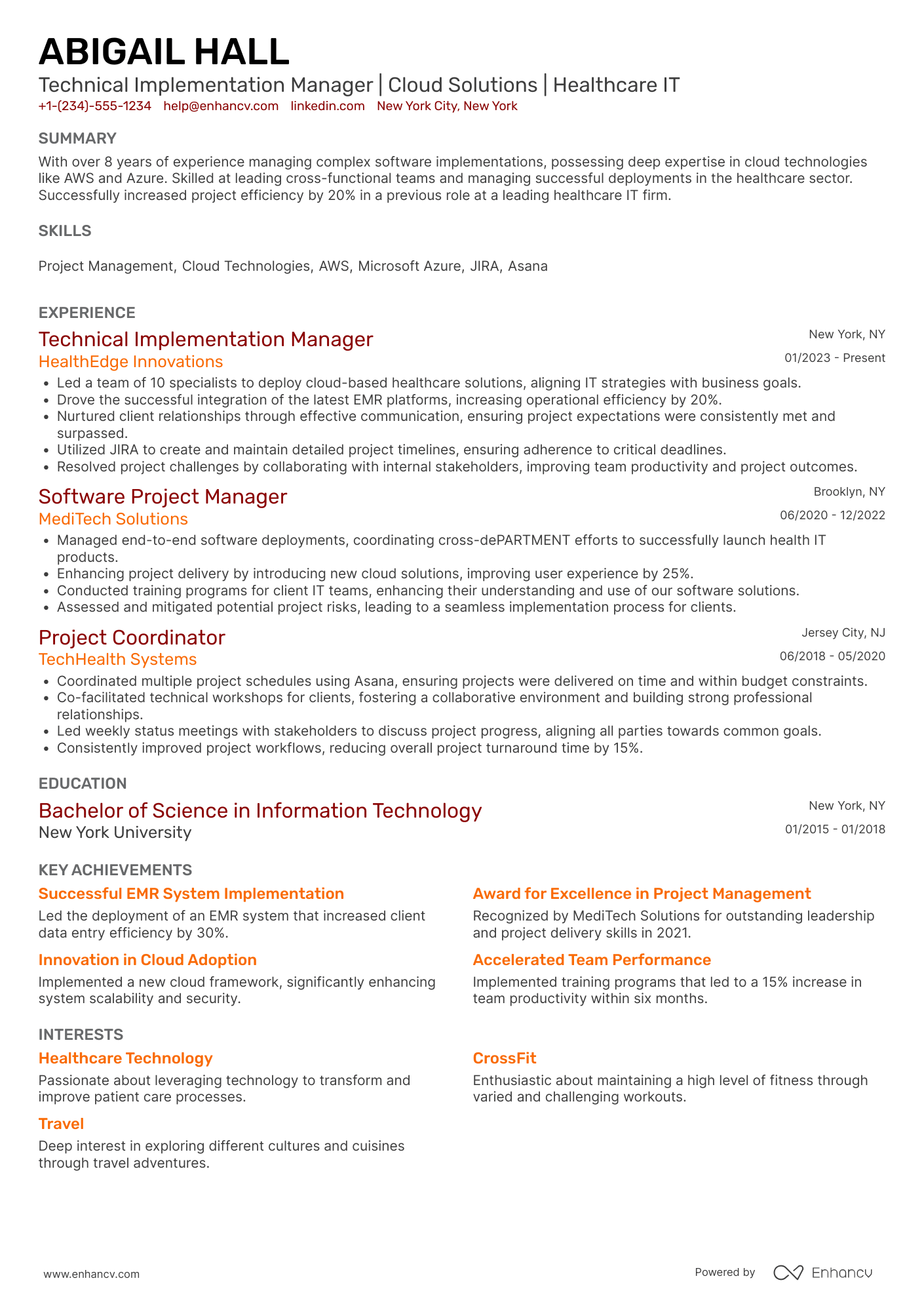 Technical Implementation Manager Resume Example